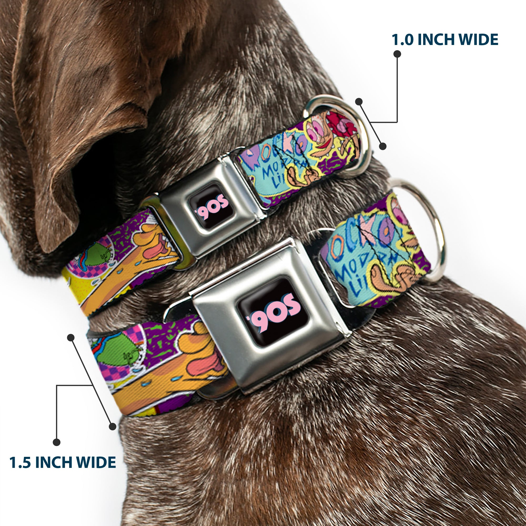 Nick 90'S Icon Black/Blue/Pink Seatbelt Buckle Collar - Nick 90's Rewind 7-Character/4-Logo Collage Seatbelt Buckle Collars Nick 90s