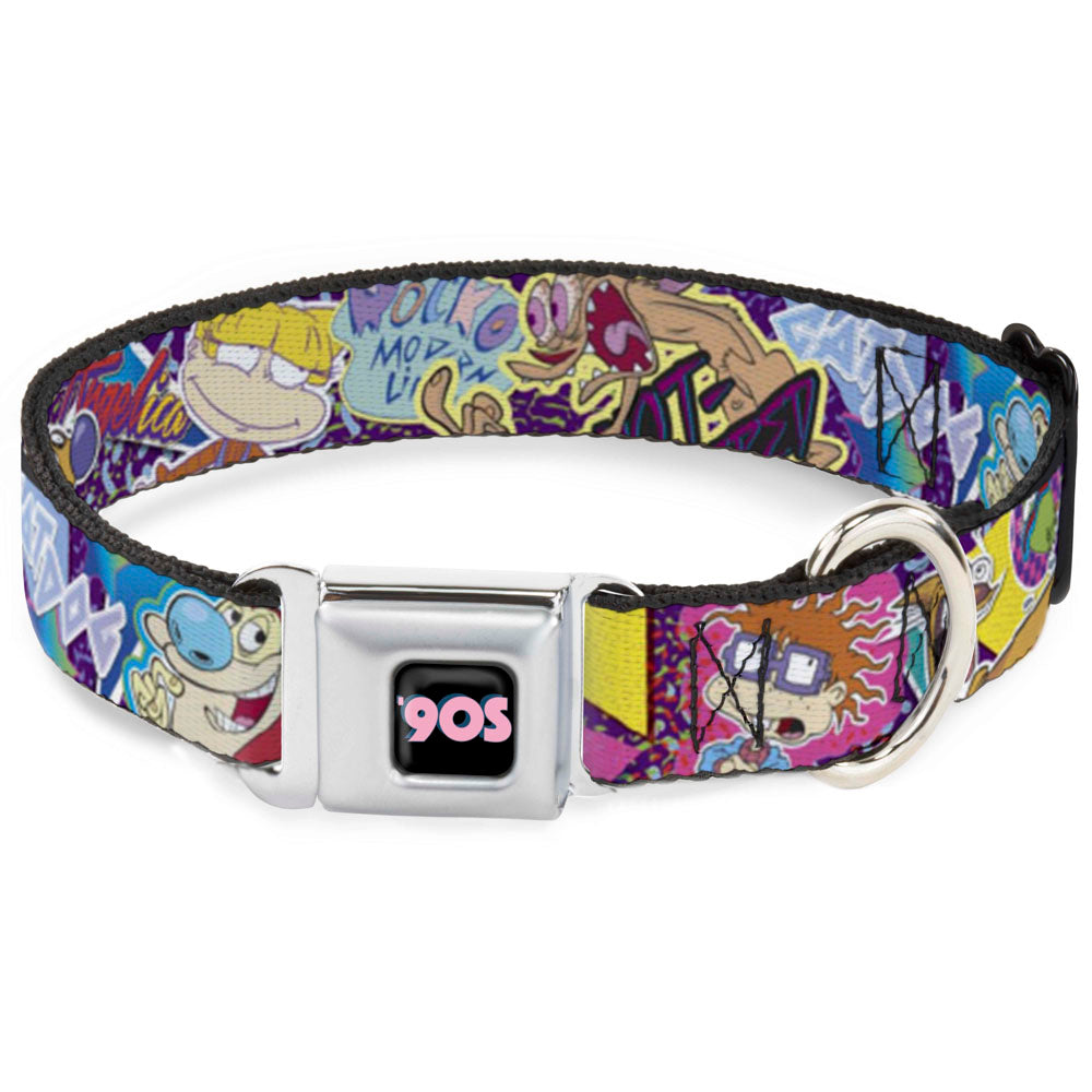 Nick 90'S Icon Black/Blue/Pink Seatbelt Buckle Collar - Nick 90's Rewind 7-Character/4-Logo Collage Seatbelt Buckle Collars Nick 90s