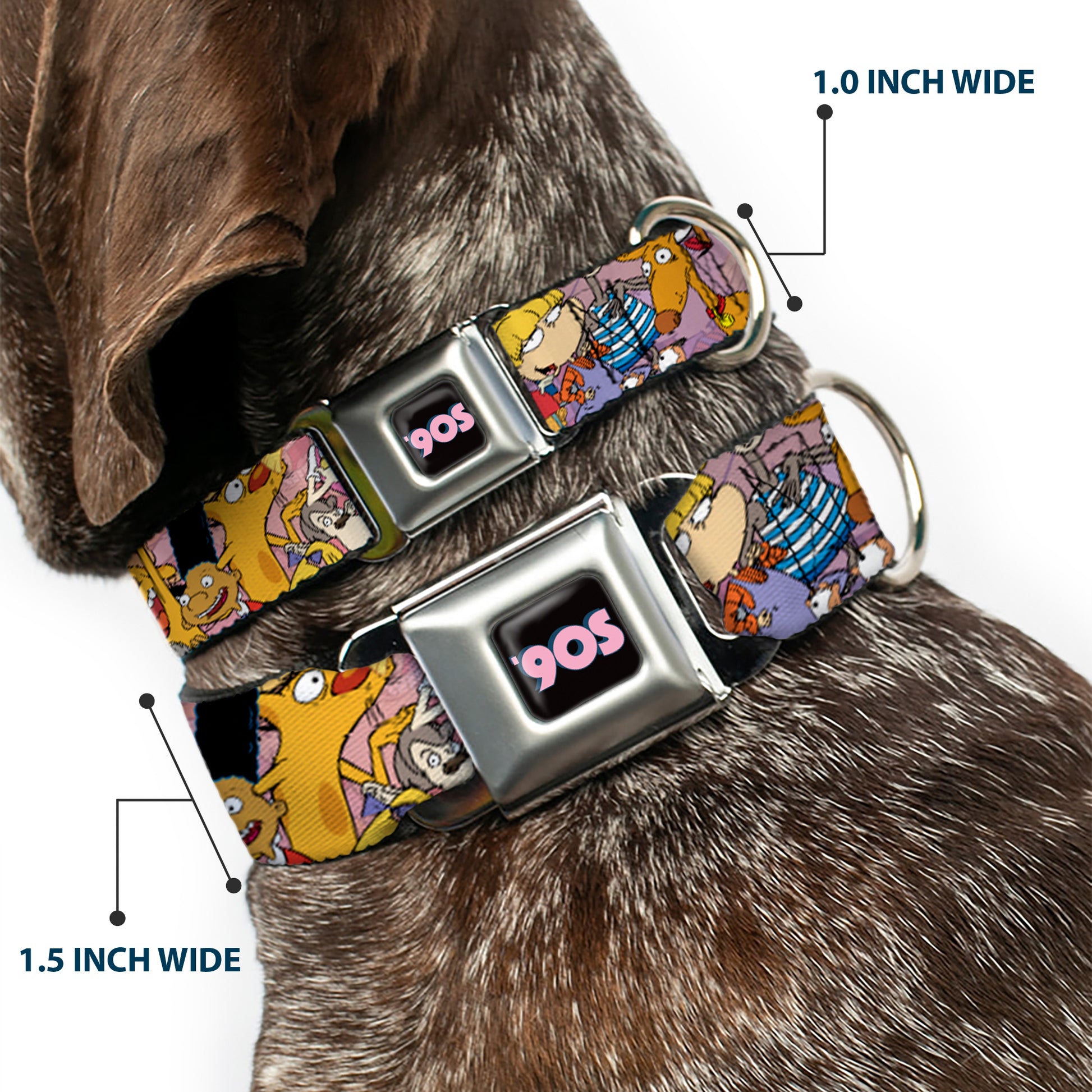Nick 90'S Icon Black/Blue/Pink Seatbelt Buckle Collar - Nick 90's Rewind Character Mash Up Collage2 Pinks Seatbelt Buckle Collars Nick 90s