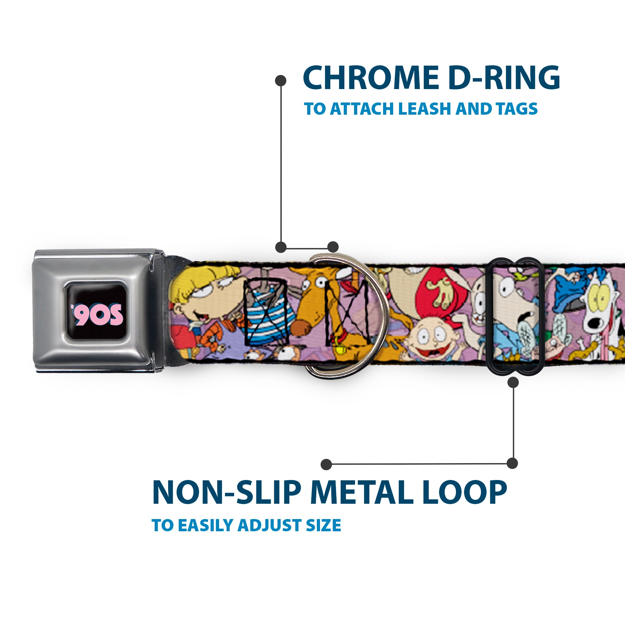 Nick 90'S Icon Black/Blue/Pink Seatbelt Buckle Collar - Nick 90's Rewind Character Mash Up Collage2 Pinks Seatbelt Buckle Collars Nick 90s