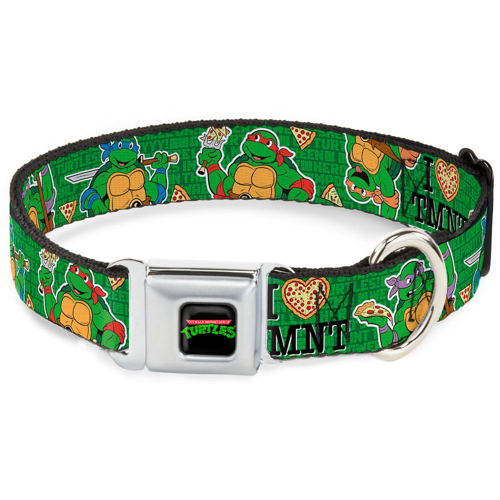 Classic TEENAGE MUTANT NINJA TURTLES Logo Seatbelt Buckle Collar - I "HEART" TMNT/Classic Turtles & Pizza Green Seatbelt Buckle Collars Teenage Mutant Ninja Turtles