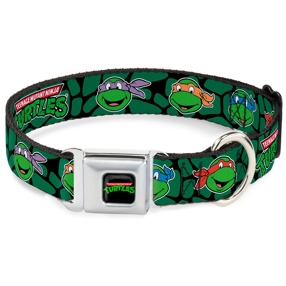 Classic TEENAGE MUTANT NINJA TURTLES Logo Seatbelt Buckle Collar - Classic TEENAGE MUTANT NINJA TURTLES Turtle Faces Black/Green Turtle Shell Seatbelt Buckle Collars Teenage Mutant Ninja Turtles