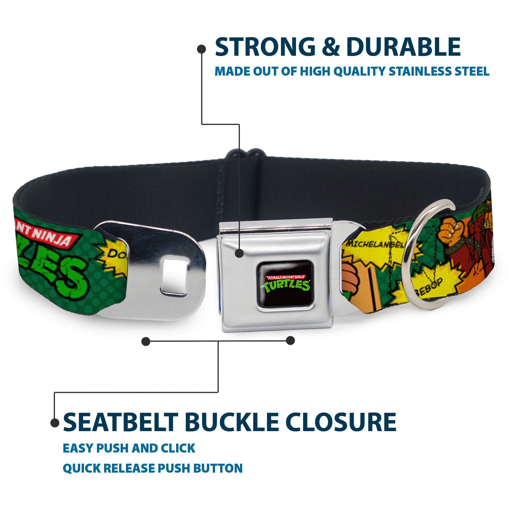 Classic TEENAGE MUTANT NINJA TURTLES Logo Seatbelt Buckle Collar - Classic TEENAGE MUTANT NINJA TURTLES Character Comic Scenes Seatbelt Buckle Collars Teenage Mutant Ninja Turtles