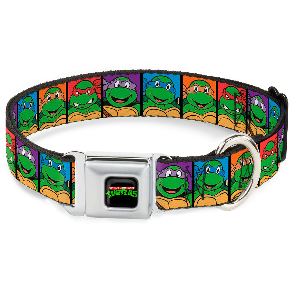 Classic TEENAGE MUTANT NINJA TURTLES Logo Seatbelt Buckle Collar - Classic Teenage Mutant Ninja Turtles Face Blocks Black/Multi Color Seatbelt Buckle Collars Teenage Mutant Ninja Turtles