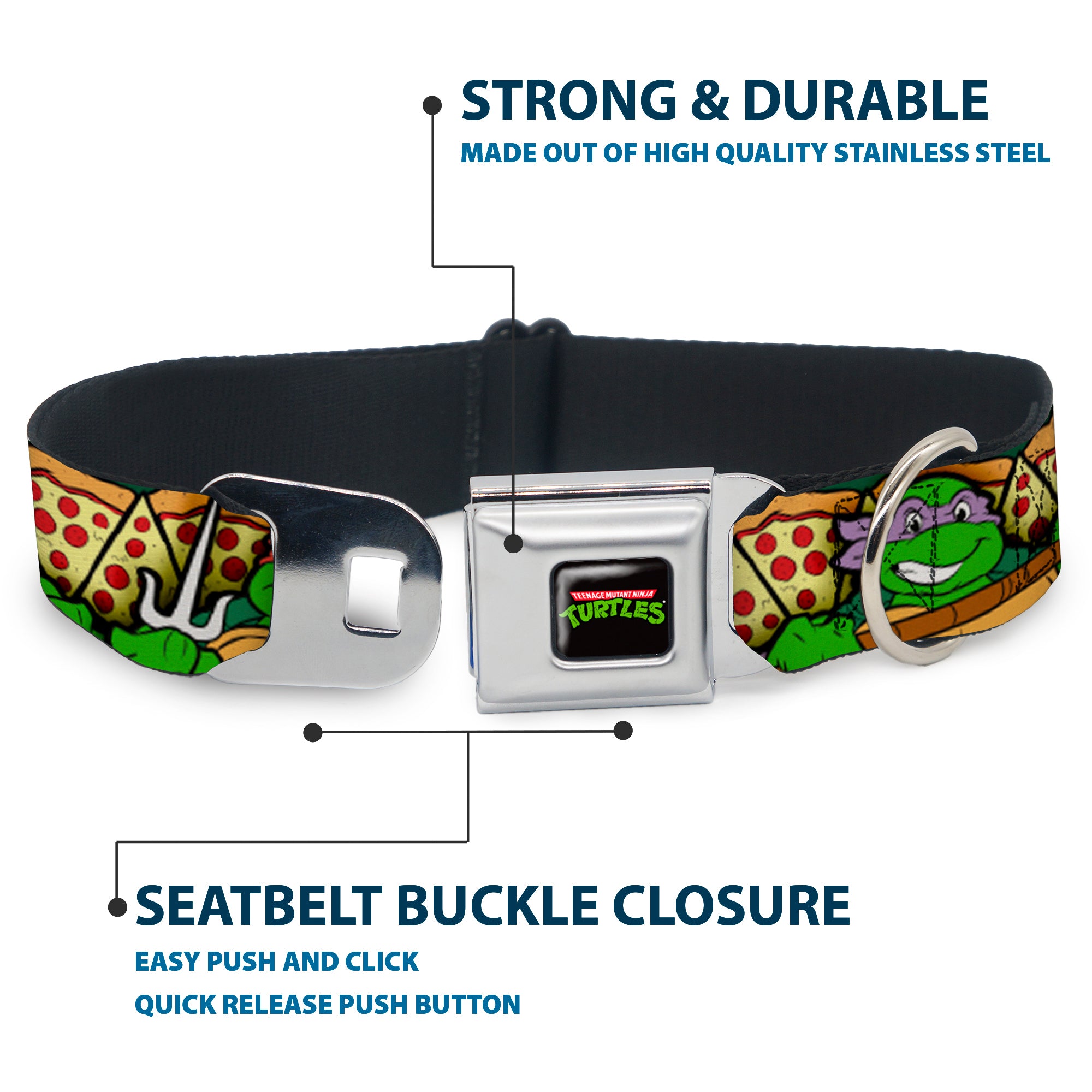 Classic TEENAGE MUTANT NINJA TURTLES Logo Seatbelt Buckle Collar - Classic Teenage Mutant Ninja Turtles Turtle Poses/Pizza Slices Seatbelt Buckle Collars Teenage Mutant Ninja Turtles