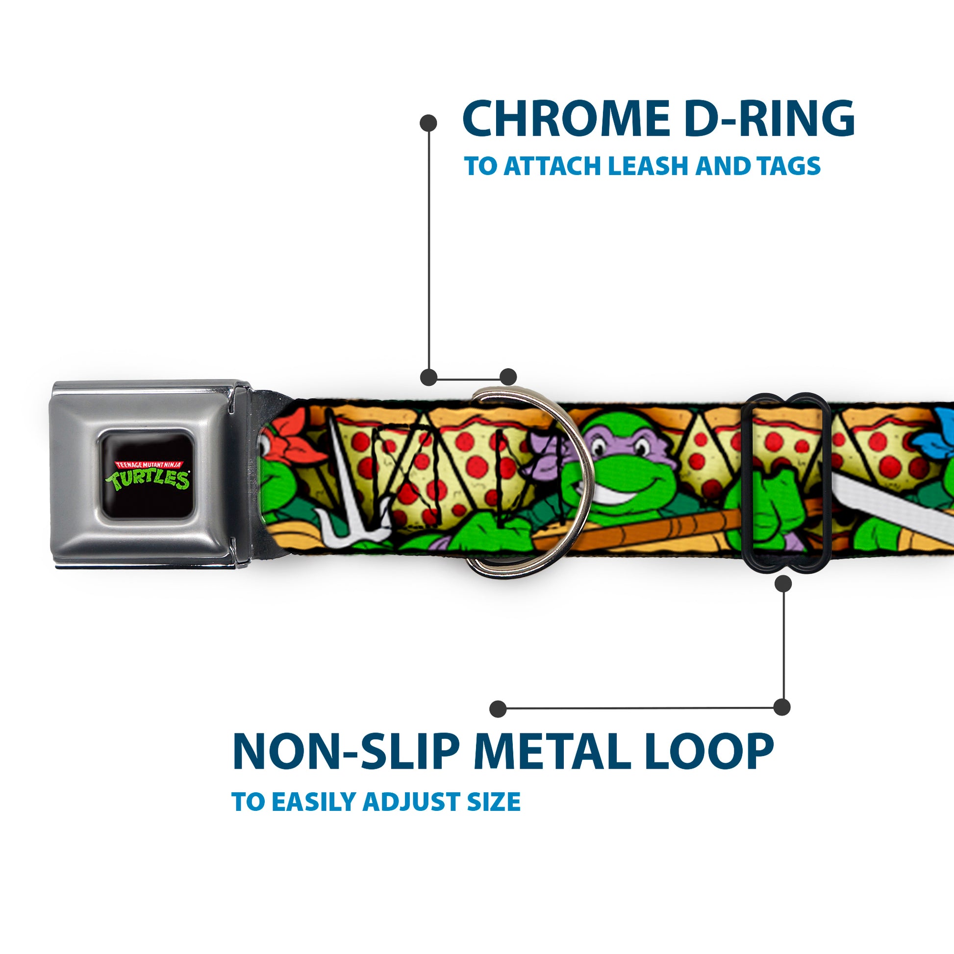 Classic TEENAGE MUTANT NINJA TURTLES Logo Seatbelt Buckle Collar - Classic Teenage Mutant Ninja Turtles Turtle Poses/Pizza Slices Seatbelt Buckle Collars Teenage Mutant Ninja Turtles