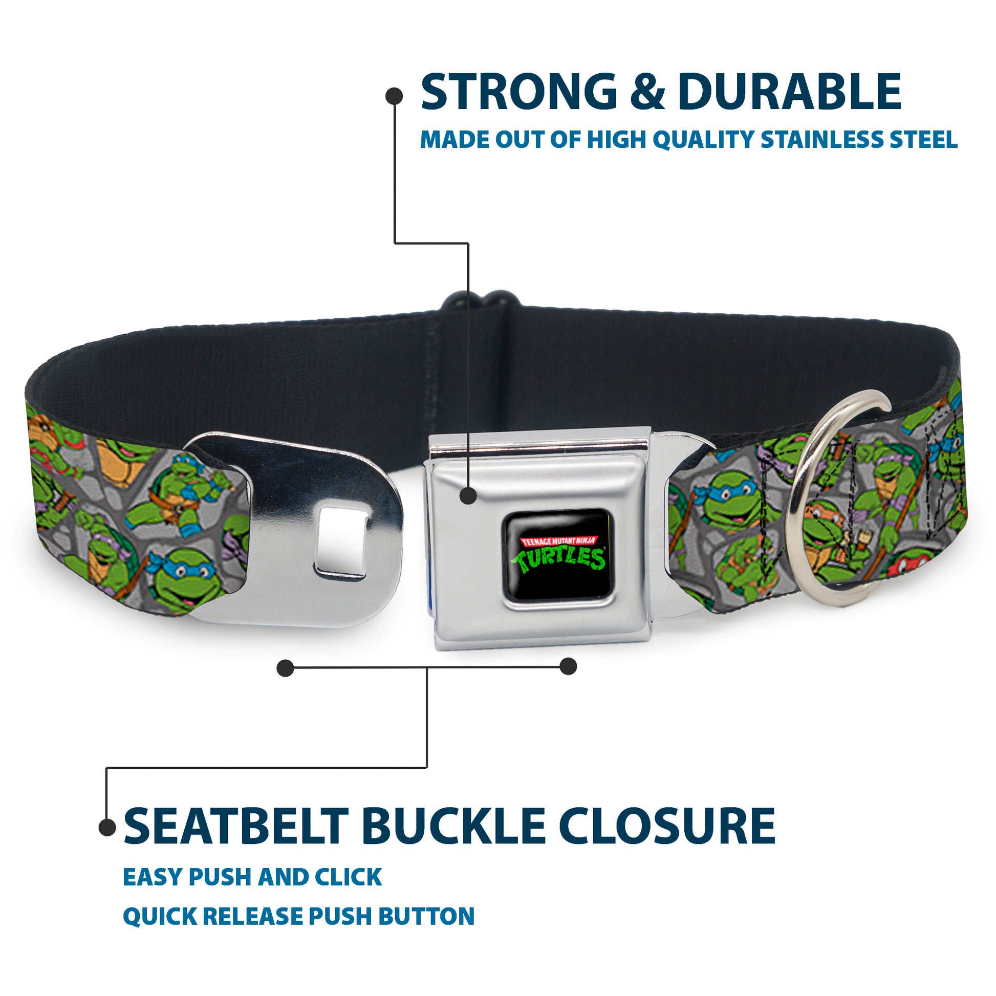 Classic TEENAGE MUTANT NINJA TURTLES Logo Seatbelt Buckle Collar - Classic Teenage Mutant Ninja Turtles Expression & Pose Turtle Shell Collage Lavender Seatbelt Buckle Collars Teenage Mutant Ninja Turtles