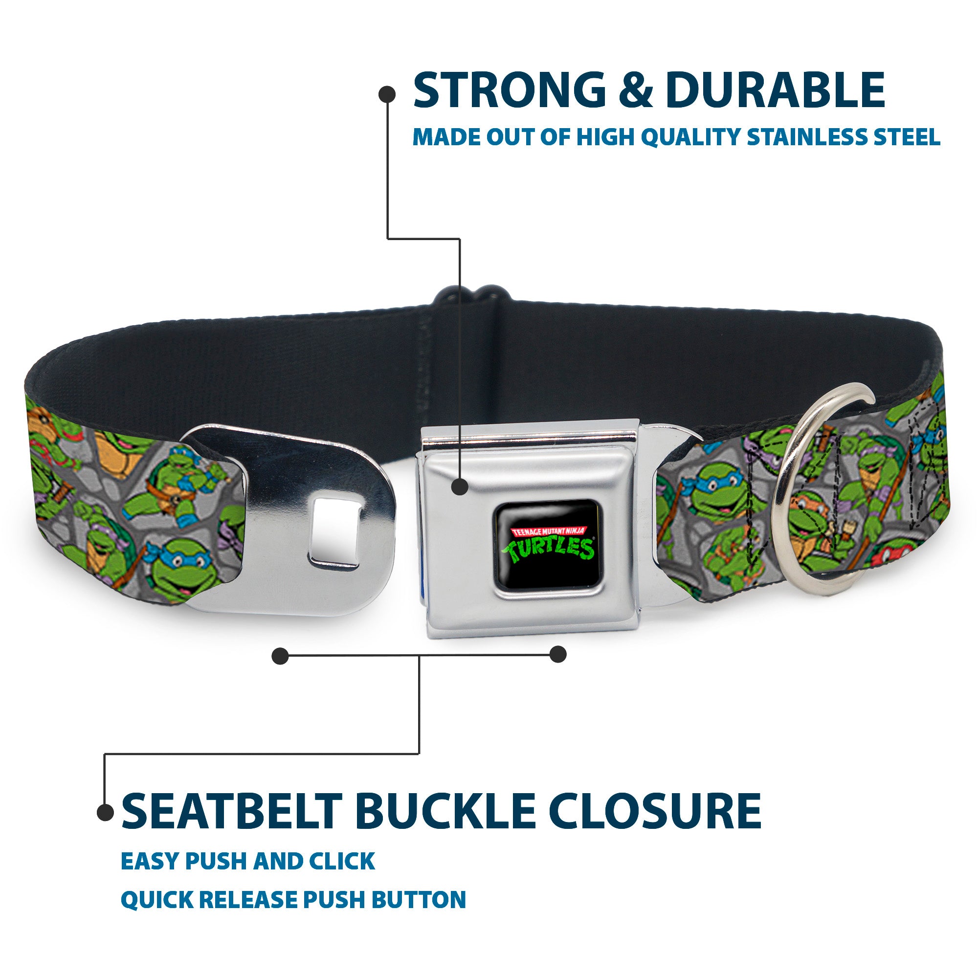 Classic TEENAGE MUTANT NINJA TURTLES Logo Seatbelt Buckle Collar - Classic Teenage Mutant Ninja Turtles Expression & Pose Turtle Shell Collage Lavender Seatbelt Buckle Collars Teenage Mutant Ninja Turtles