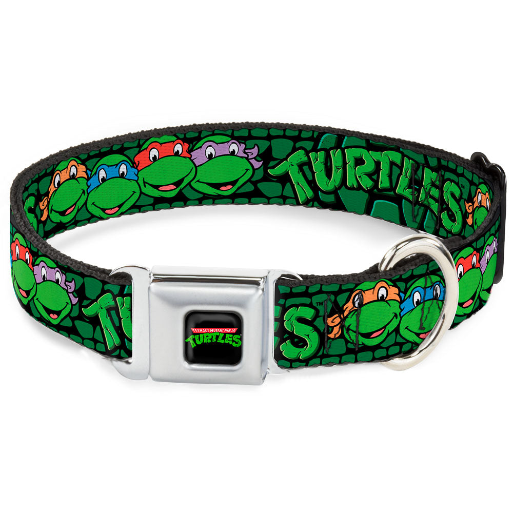 Classic TEENAGE MUTANT NINJA TURTLES Logo Seatbelt Buckle Collar - Classic Teenage Mutant Ninja Turtles Group Faces/TURTLES Turtle Shell Black/Green Seatbelt Buckle Collars Teenage Mutant Ninja Turtles