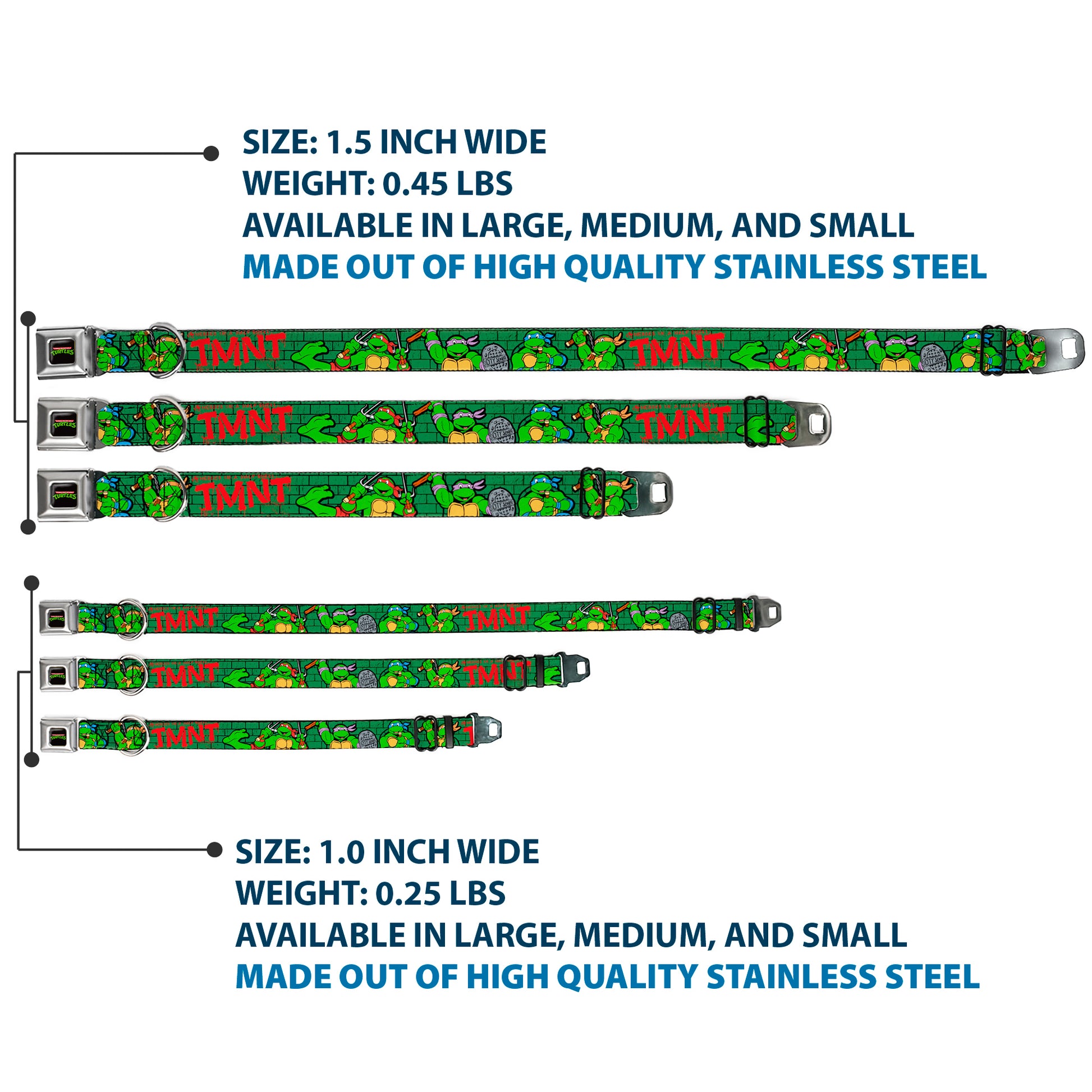 Classic TEENAGE MUTANT NINJA TURTLES Logo Seatbelt Buckle Collar - Classic Teenage Mutant Ninja Turtles Group Pose2/TMNT Green Brick Wall Seatbelt Buckle Collars Teenage Mutant Ninja Turtles