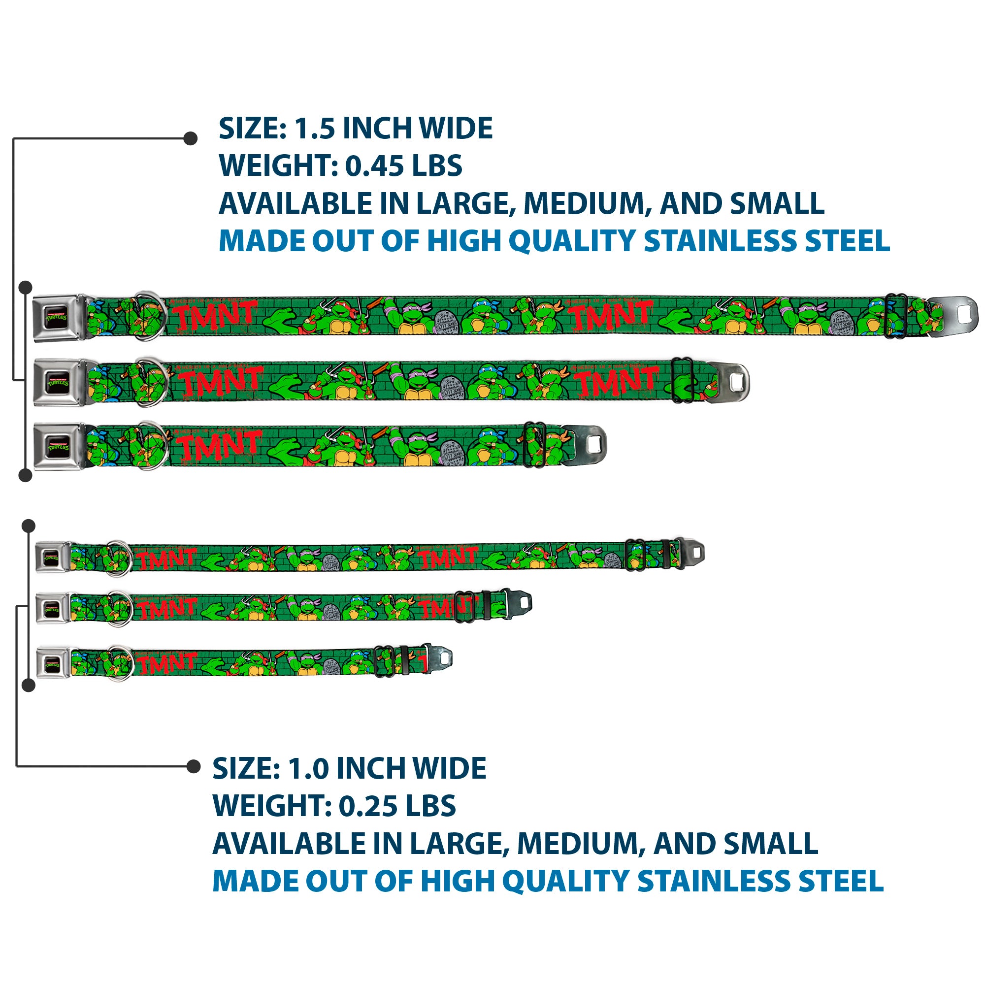 Classic TEENAGE MUTANT NINJA TURTLES Logo Seatbelt Buckle Collar - Classic Teenage Mutant Ninja Turtles Group Pose2/TMNT Green Brick Wall Seatbelt Buckle Collars Teenage Mutant Ninja Turtles