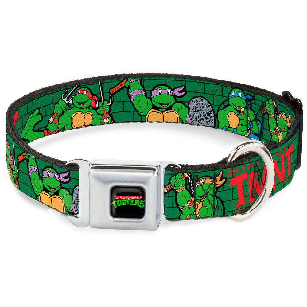 Classic TEENAGE MUTANT NINJA TURTLES Logo Seatbelt Buckle Collar - Classic Teenage Mutant Ninja Turtles Group Pose2/TMNT Green Brick Wall Seatbelt Buckle Collars Teenage Mutant Ninja Turtles