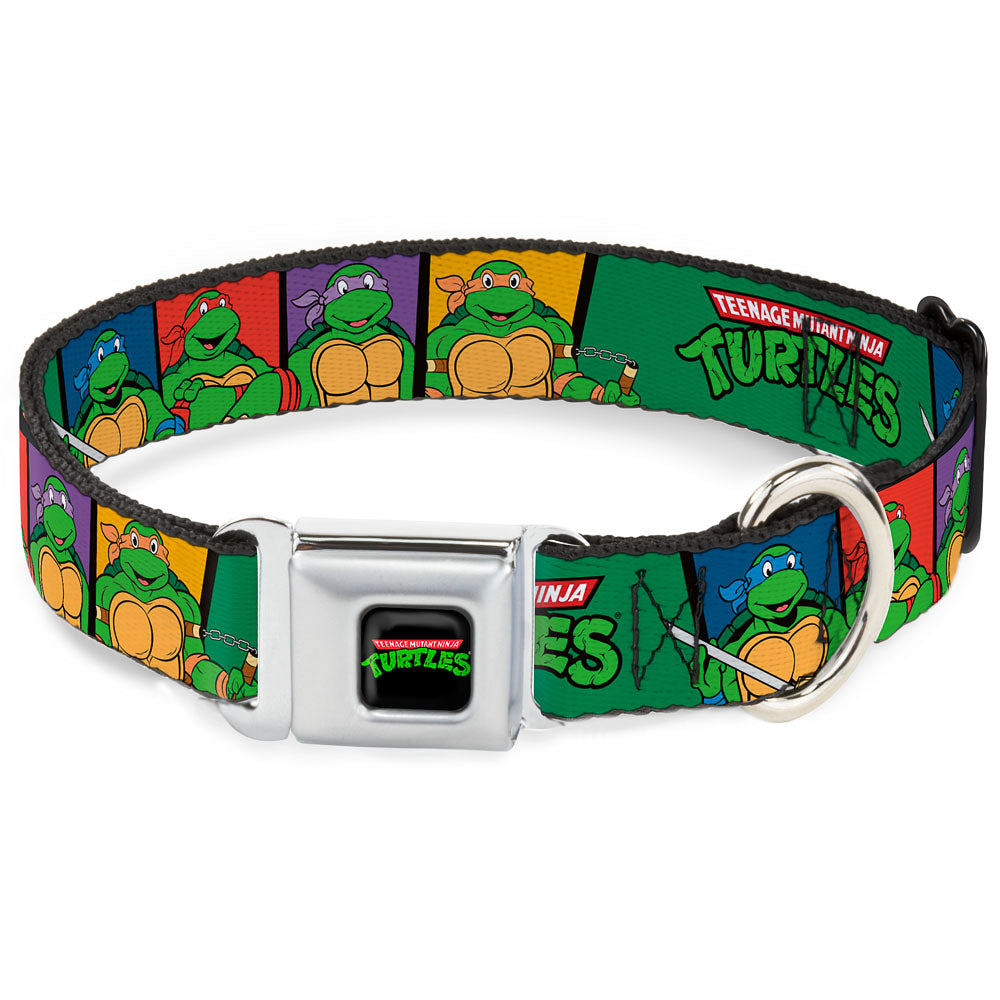 Classic TEENAGE MUTANT NINJA TURTLES Logo Seatbelt Buckle Collar - Classic TEENAGE MUTANT NINJA TURTLES Group Pose3/TMNT Logo Green/Multi Color Seatbelt Buckle Collars Teenage Mutant Ninja Turtles