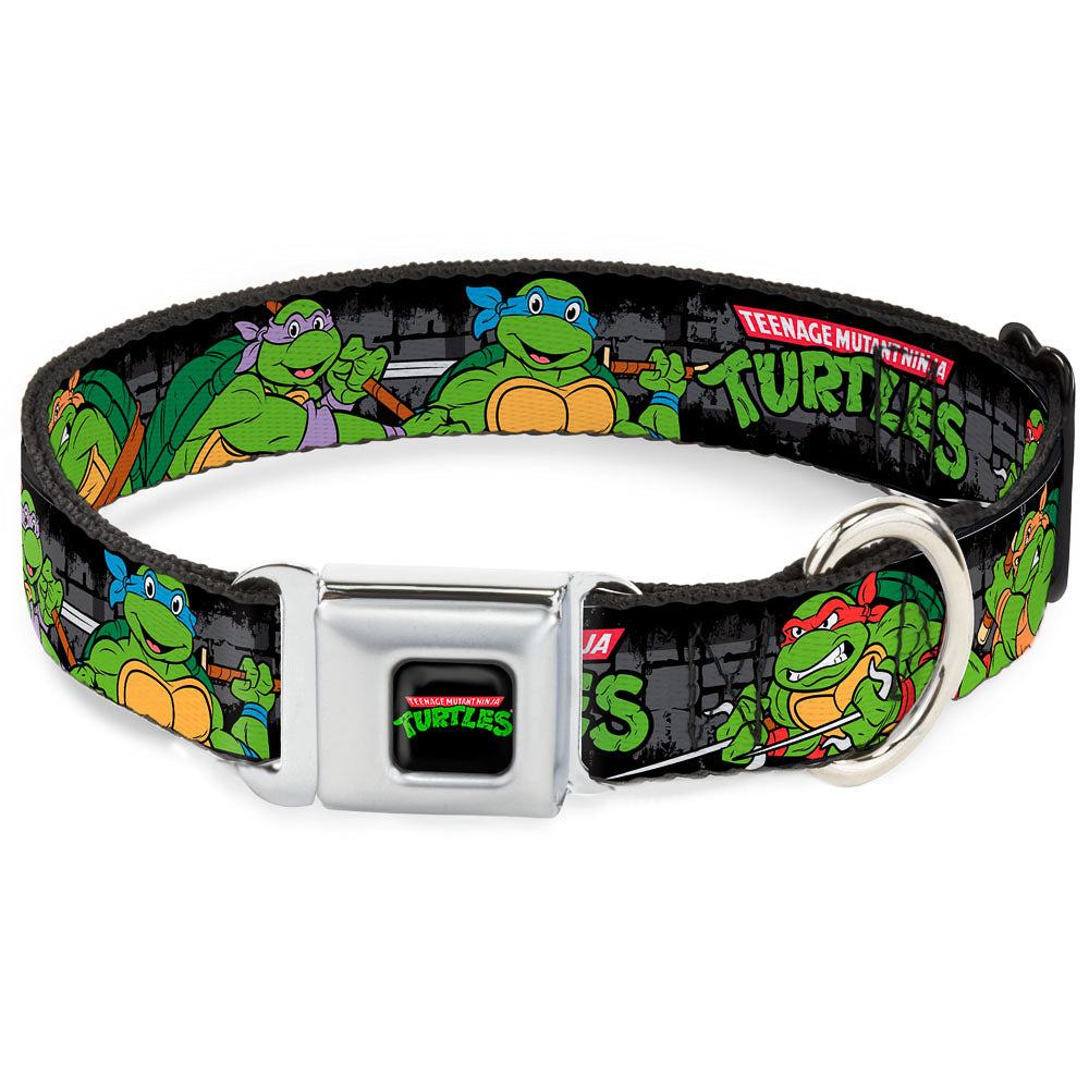 Classic TEENAGE MUTANT NINJA TURTLES Logo Seatbelt Buckle Collar - Classic TEENAGE MUTANT NINJA TURTLES Group Pose4 in Sewer/TMNT Logo Seatbelt Buckle Collars Teenage Mutant Ninja Turtles