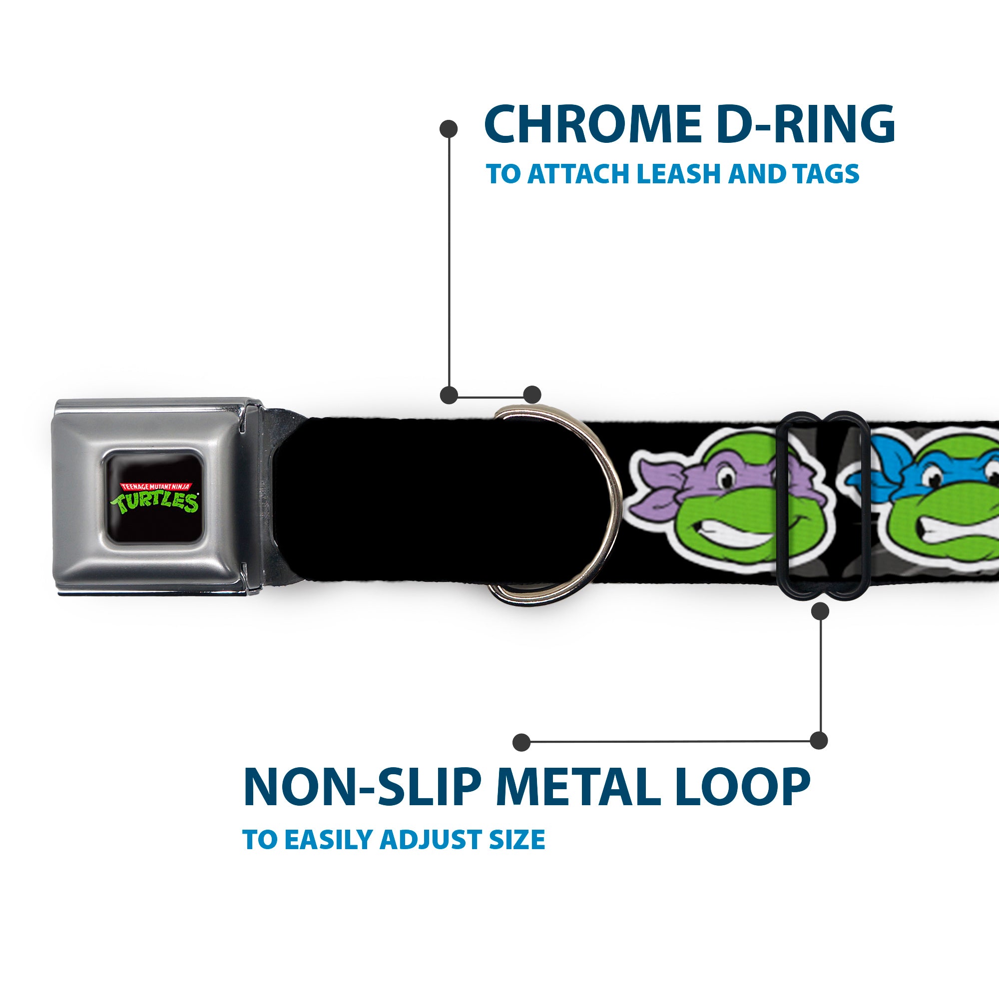Classic TEENAGE MUTANT NINJA TURTLES Logo Seatbelt Buckle Collar - Classic Teenage Mutant Ninja Turtles Group Faces/TMNT/Ninja Star Black/Green Seatbelt Buckle Collars Teenage Mutant Ninja Turtles