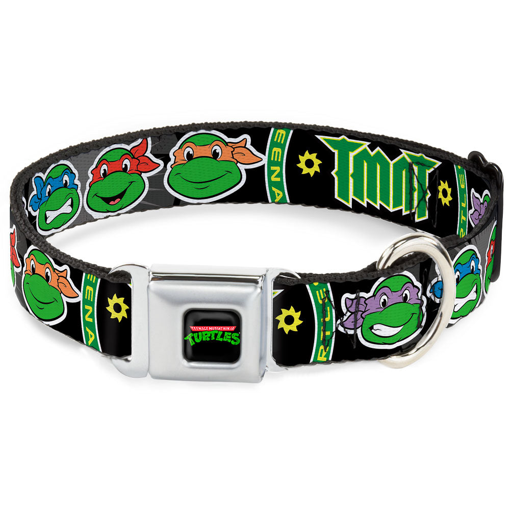 Classic TEENAGE MUTANT NINJA TURTLES Logo Seatbelt Buckle Collar - Classic Teenage Mutant Ninja Turtles Group Faces/TMNT/Ninja Star Black/Green Seatbelt Buckle Collars Teenage Mutant Ninja Turtles
