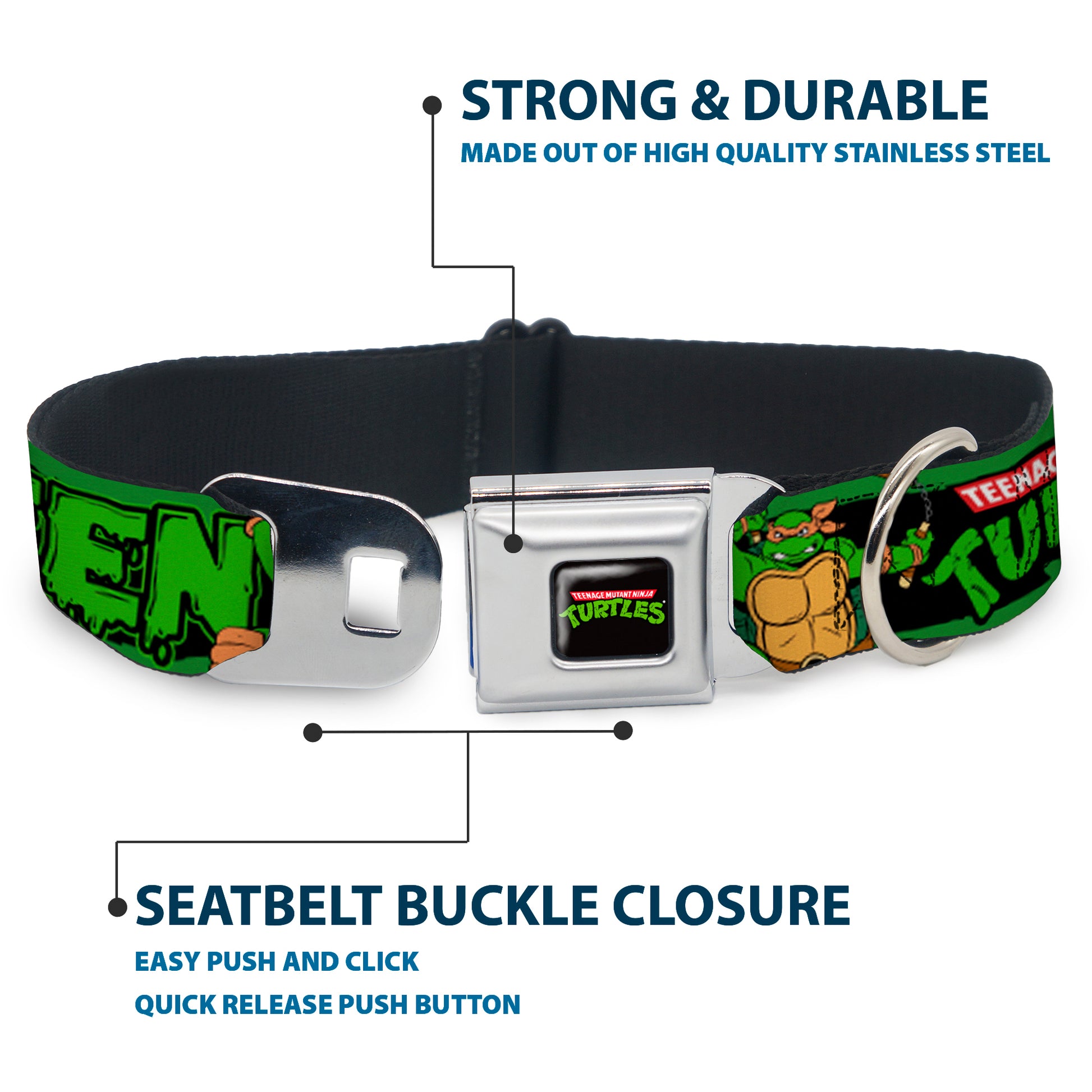 Classic TEENAGE MUTANT NINJA TURTLES Logo Seatbelt Buckle Collar - Classic TEENAGE MUTANT NINJA TURTLES Logo/Group Pose5/LEAN MEAN & GREEN Seatbelt Buckle Collars Teenage Mutant Ninja Turtles