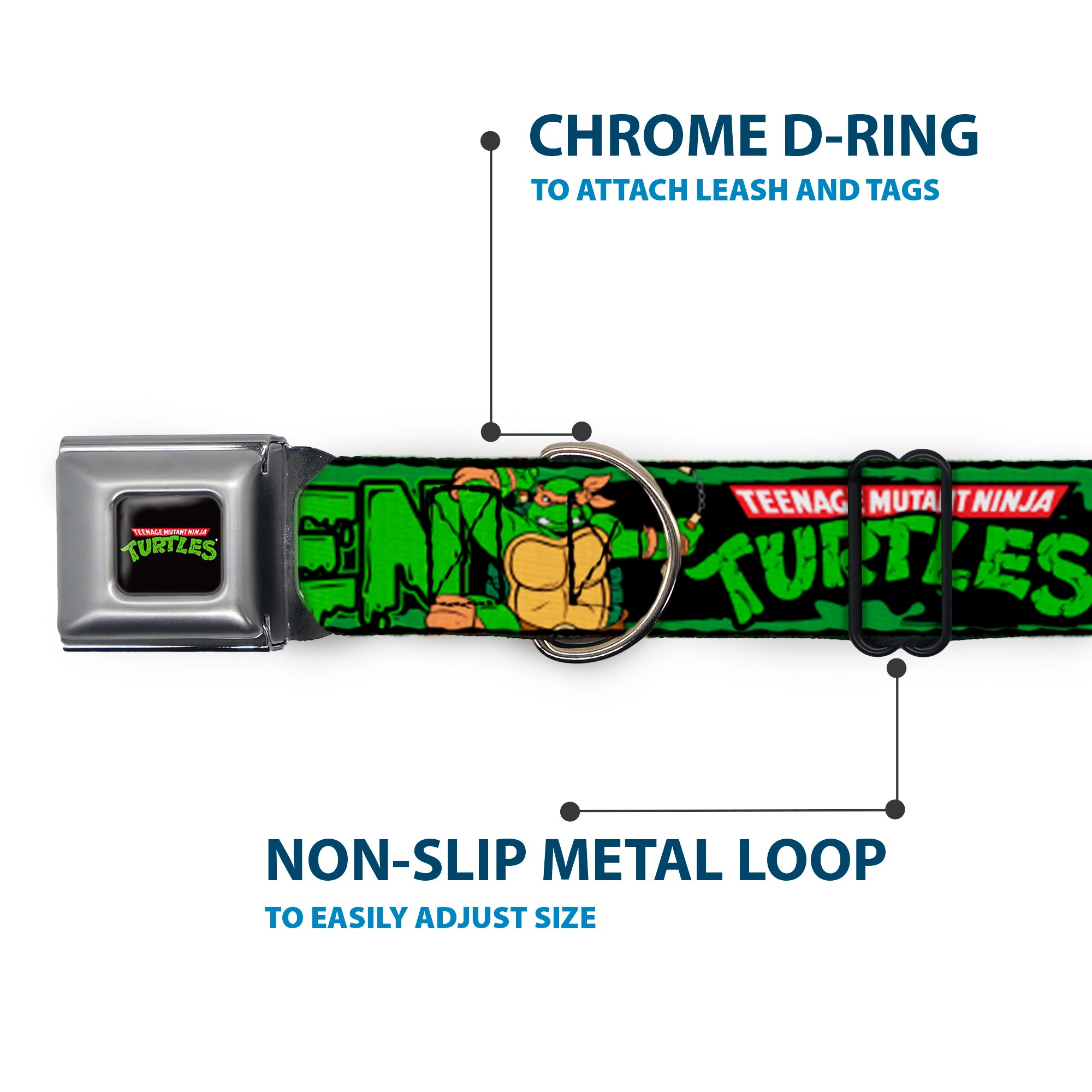 Classic TEENAGE MUTANT NINJA TURTLES Logo Seatbelt Buckle Collar - Classic TEENAGE MUTANT NINJA TURTLES Logo/Group Pose5/LEAN MEAN & GREEN Seatbelt Buckle Collars Teenage Mutant Ninja Turtles