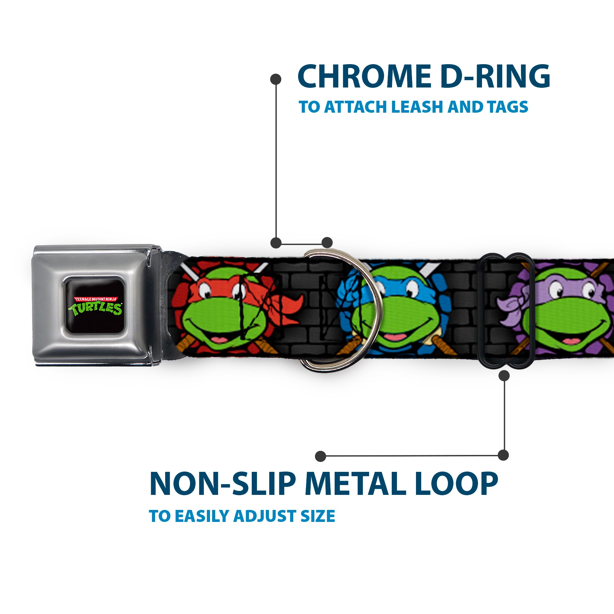 Classic TEENAGE MUTANT NINJA TURTLES Logo Seatbelt Buckle Collar - Classic Teenage Mutant Ninja Turtles Expessions/Battle Gear Gray/Multi Color Seatbelt Buckle Collars Teenage Mutant Ninja Turtles