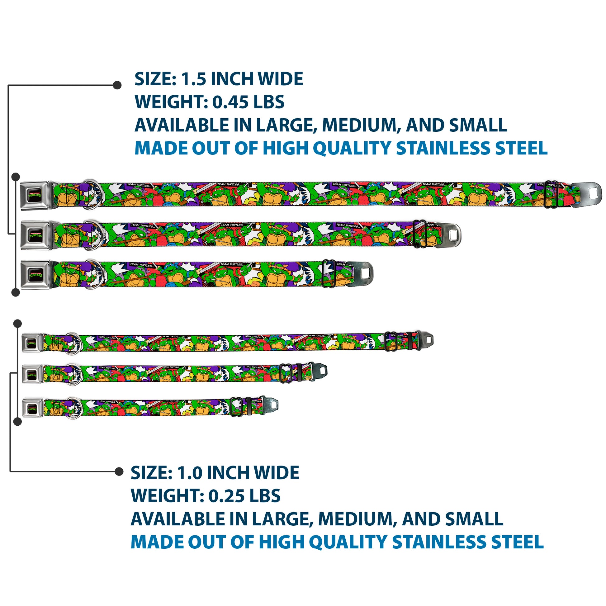 Classic TMNT Logo Seatbelt Buckle Collar - Classic Teenage Mutant Ninja Turtles Action Poses/TEAM TURTLES Seatbelt Buckle Collars Teenage Mutant Ninja Turtles