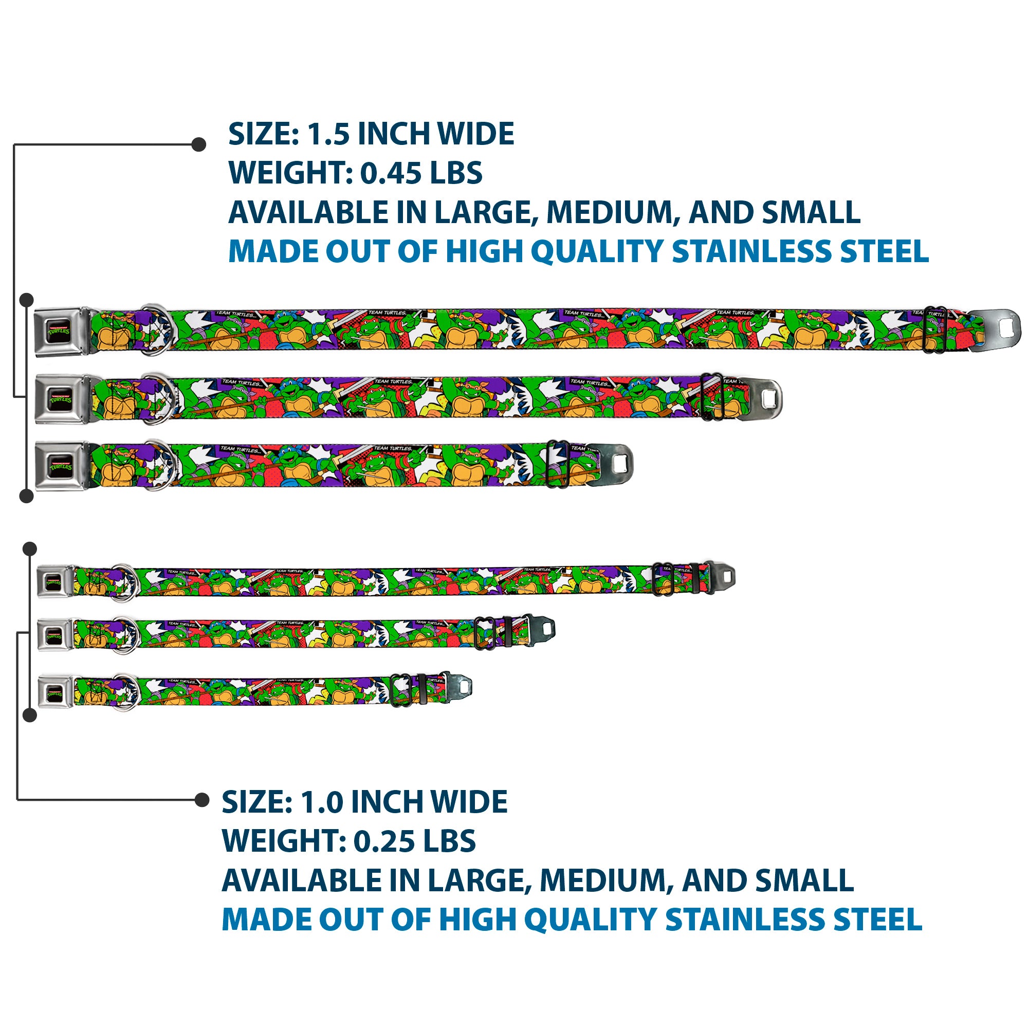 Classic TMNT Logo Seatbelt Buckle Collar - Classic Teenage Mutant Ninja Turtles Action Poses/TEAM TURTLES Seatbelt Buckle Collars Teenage Mutant Ninja Turtles