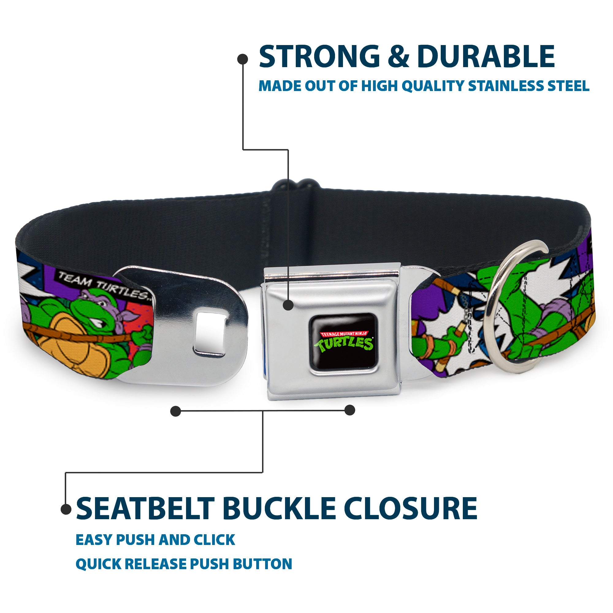 Classic TMNT Logo Seatbelt Buckle Collar - Classic Teenage Mutant Ninja Turtles Action Poses/TEAM TURTLES Seatbelt Buckle Collars Teenage Mutant Ninja Turtles