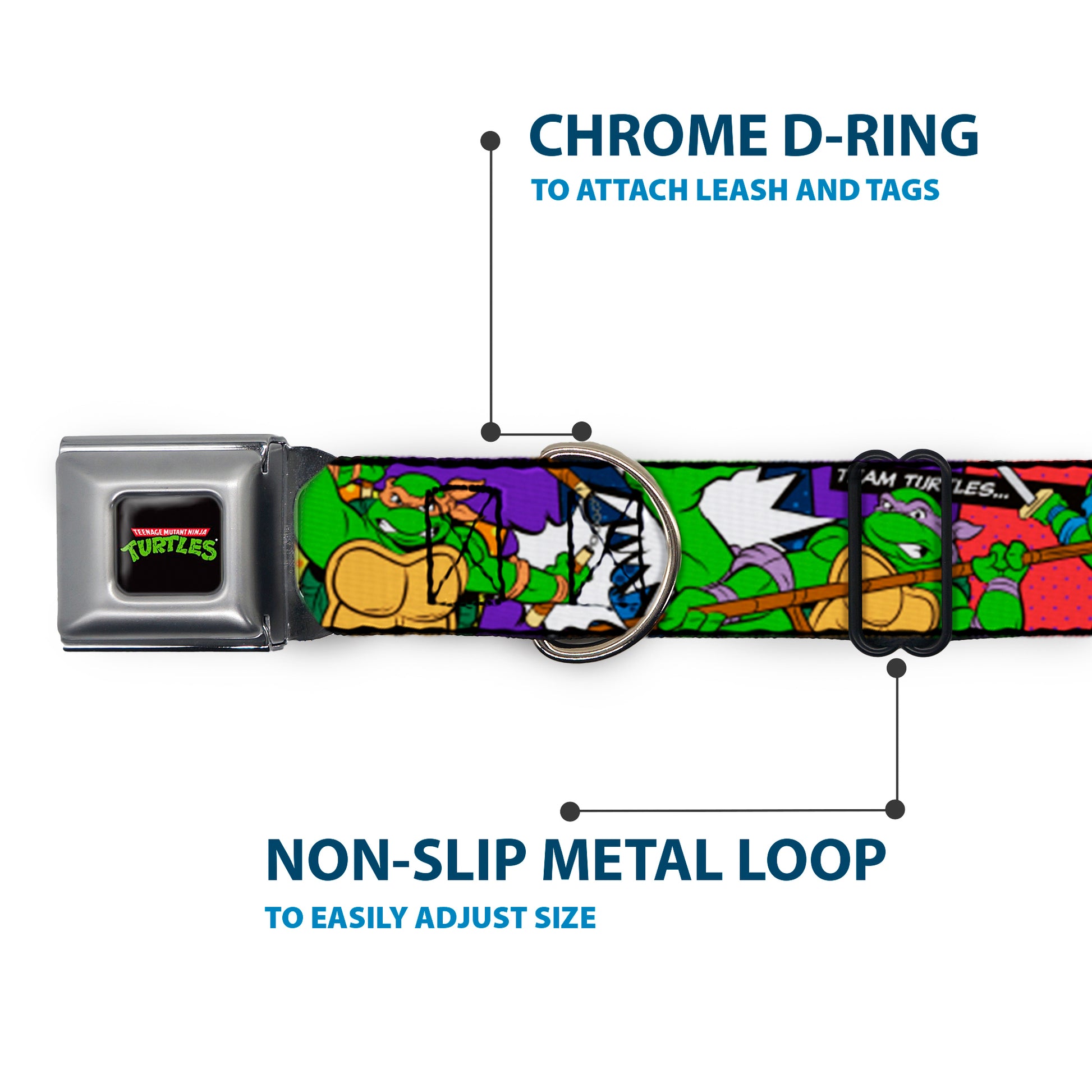 Classic TMNT Logo Seatbelt Buckle Collar - Classic Teenage Mutant Ninja Turtles Action Poses/TEAM TURTLES Seatbelt Buckle Collars Teenage Mutant Ninja Turtles
