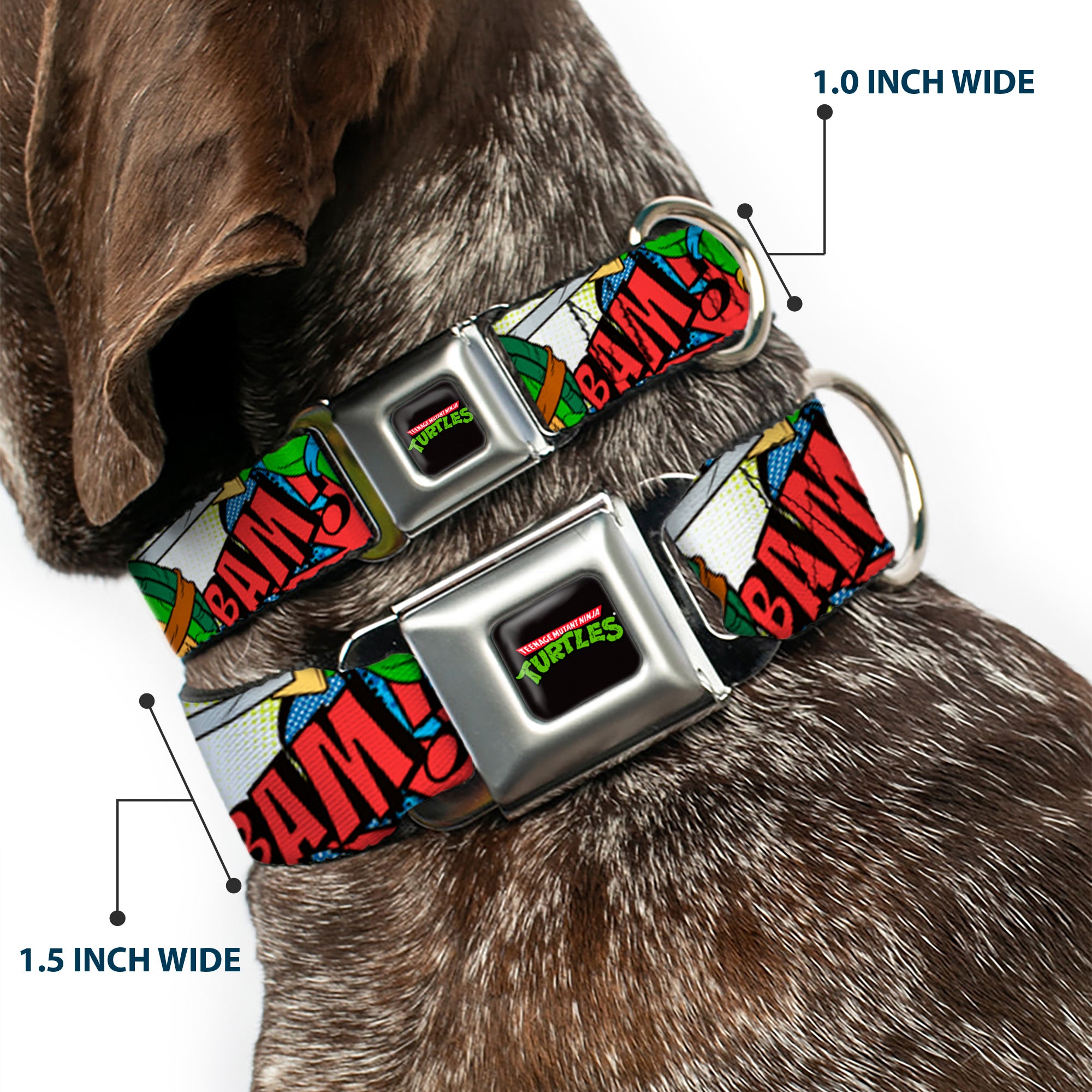 Classic TMNT Logo Full Color Seatbelt Buckle Collar - Classic Teenage Mutant Ninja Turtles Action Poses/Action Bubbles Dots Blues Seatbelt Buckle Collars Teenage Mutant Ninja Turtles