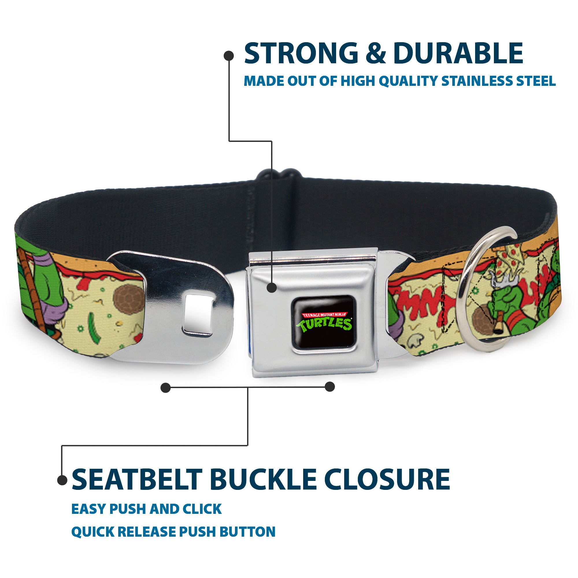 Classic TMNT Logo Seatbelt Buckle Collar - Classic TMNT Turtle Pizza Seatbelt Buckle Collars Teenage Mutant Ninja Turtles