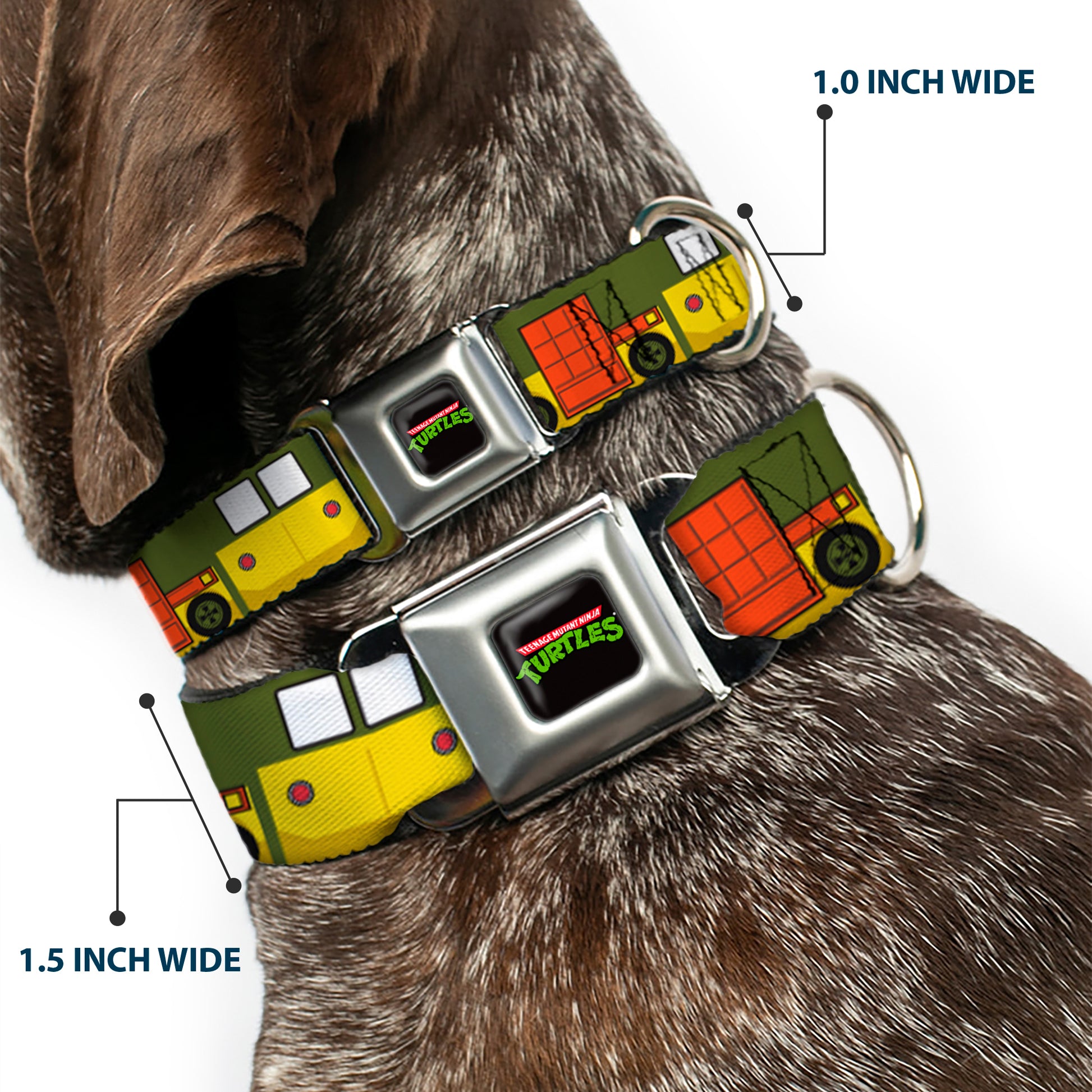 Classic TEENAGE MUTANT NINJA TURTLES Logo Full Color Seatbelt Buckle Collar - Classic TMNT Ninja Turtles Party Van All Sides Green/Yellow/Orange Seatbelt Buckle Collars Teenage Mutant Ninja Turtles