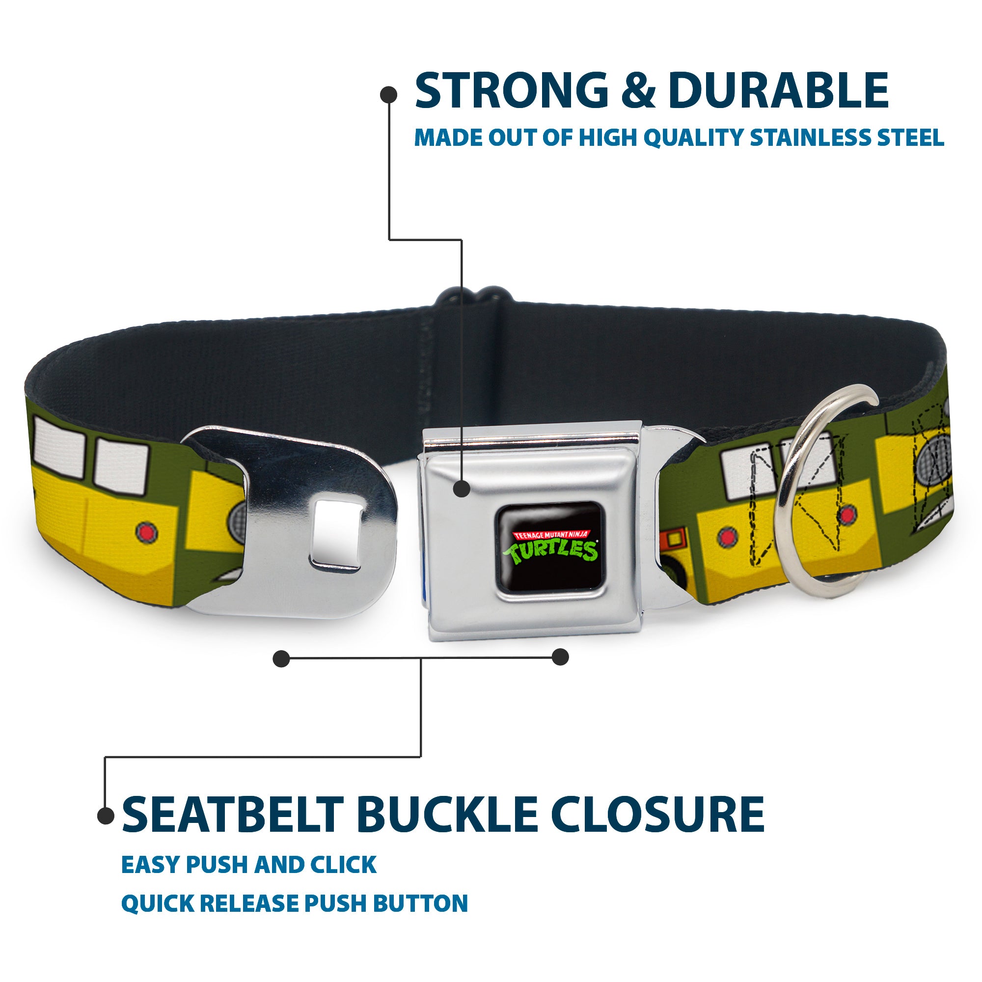 Classic TEENAGE MUTANT NINJA TURTLES Logo Full Color Seatbelt Buckle Collar - Classic TMNT Ninja Turtles Party Van All Sides Green/Yellow/Orange Seatbelt Buckle Collars Teenage Mutant Ninja Turtles