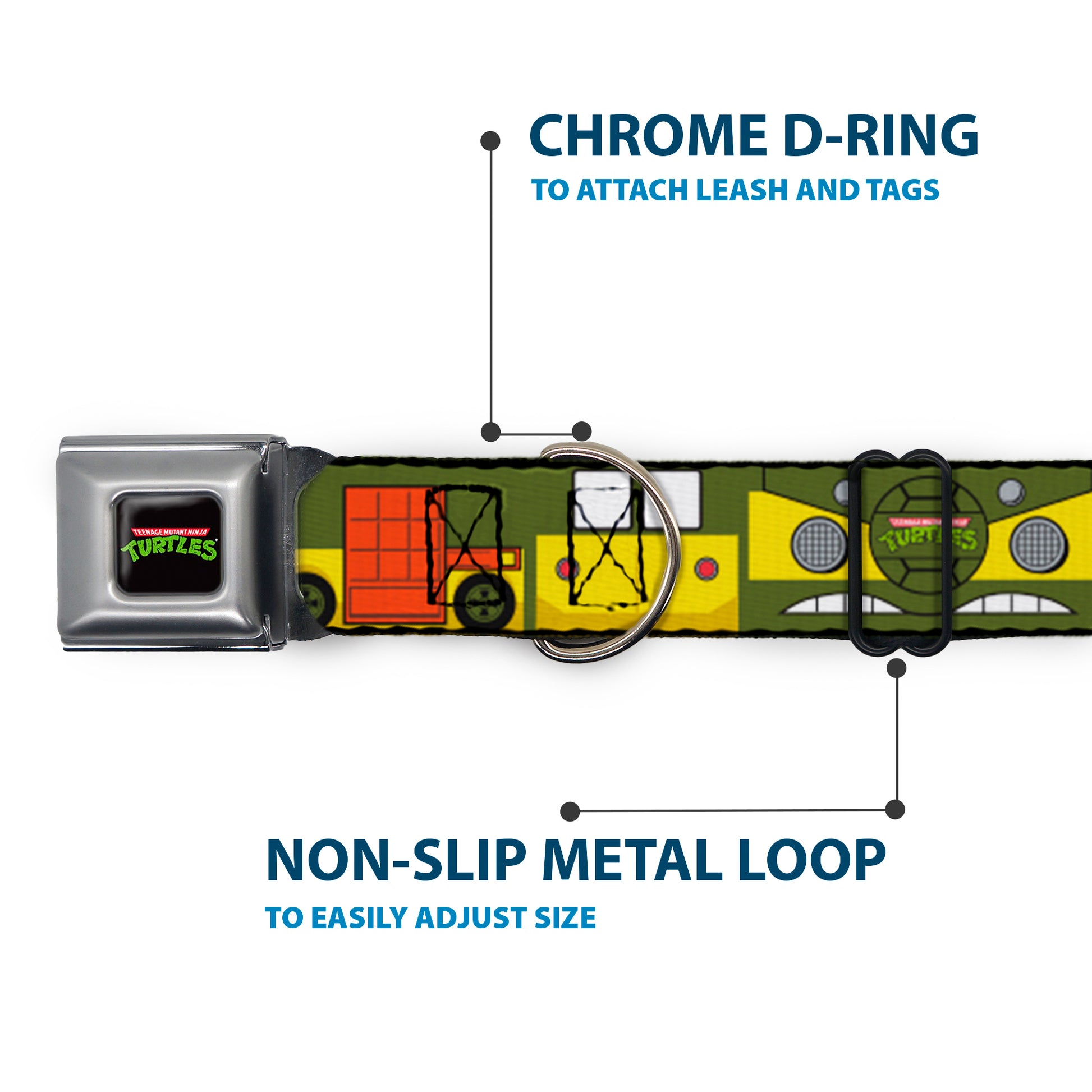 Classic TEENAGE MUTANT NINJA TURTLES Logo Full Color Seatbelt Buckle Collar - Classic TMNT Ninja Turtles Party Van All Sides Green/Yellow/Orange Seatbelt Buckle Collars Teenage Mutant Ninja Turtles