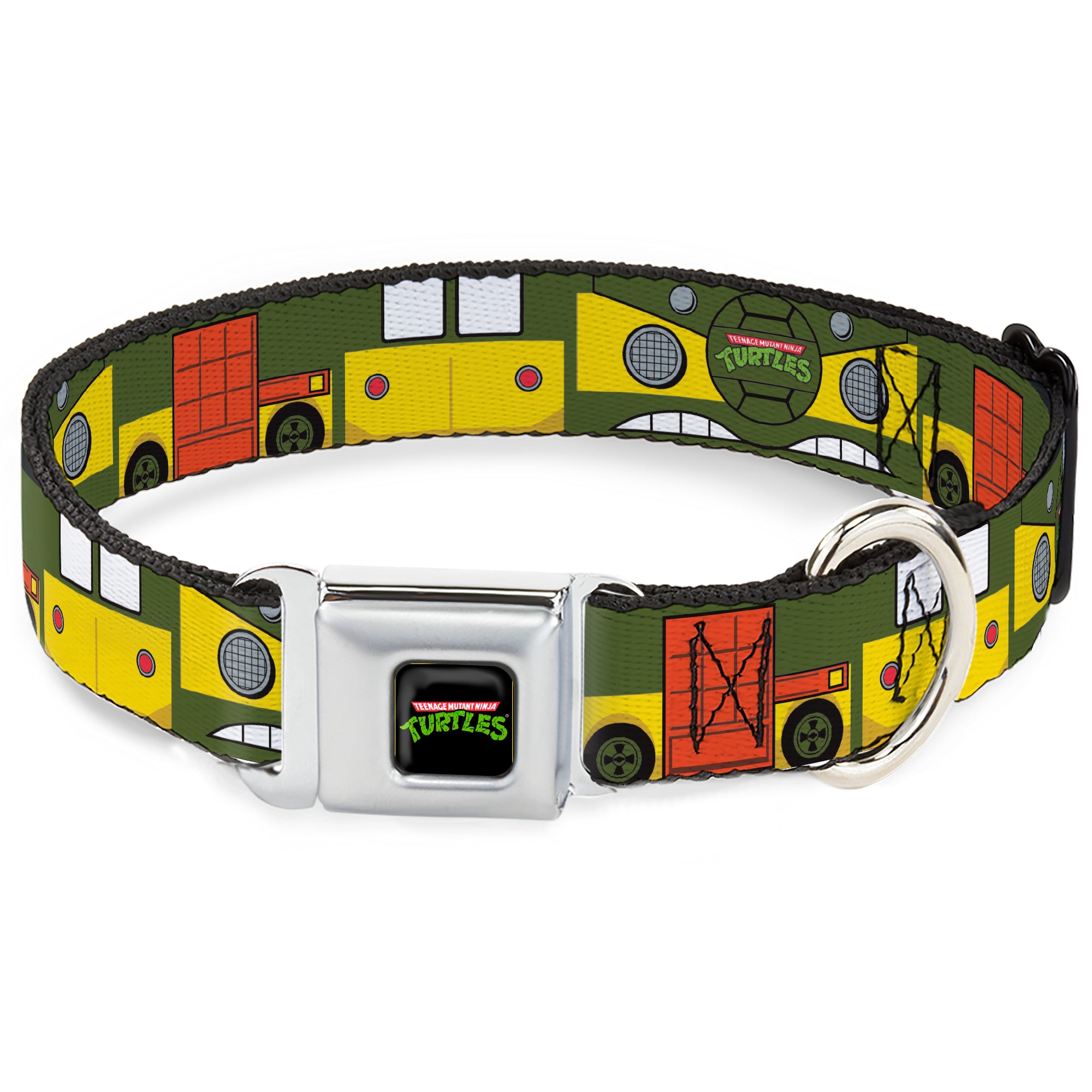 Classic TEENAGE MUTANT NINJA TURTLES Logo Full Color Seatbelt Buckle Collar - Classic TMNT Ninja Turtles Party Van All Sides Green/Yellow/Orange Seatbelt Buckle Collars Teenage Mutant Ninja Turtles