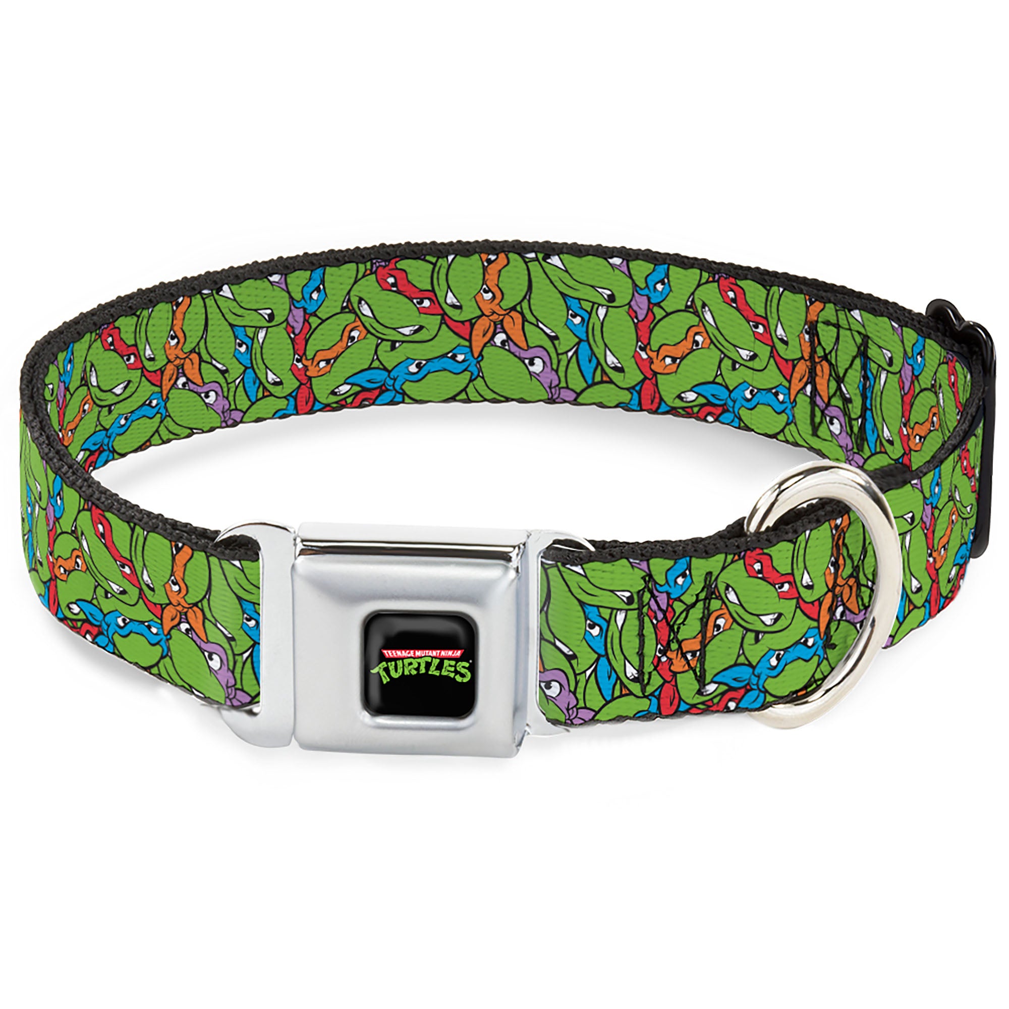 Classic TEENAGE MUTANT NINJA TURTLES Logo Seatbelt Buckle Collar - Teenage Mutant Ninja Turtles Faces Stacked Green/Multi Color Seatbelt Buckle Collars Teenage Mutant Ninja Turtles
