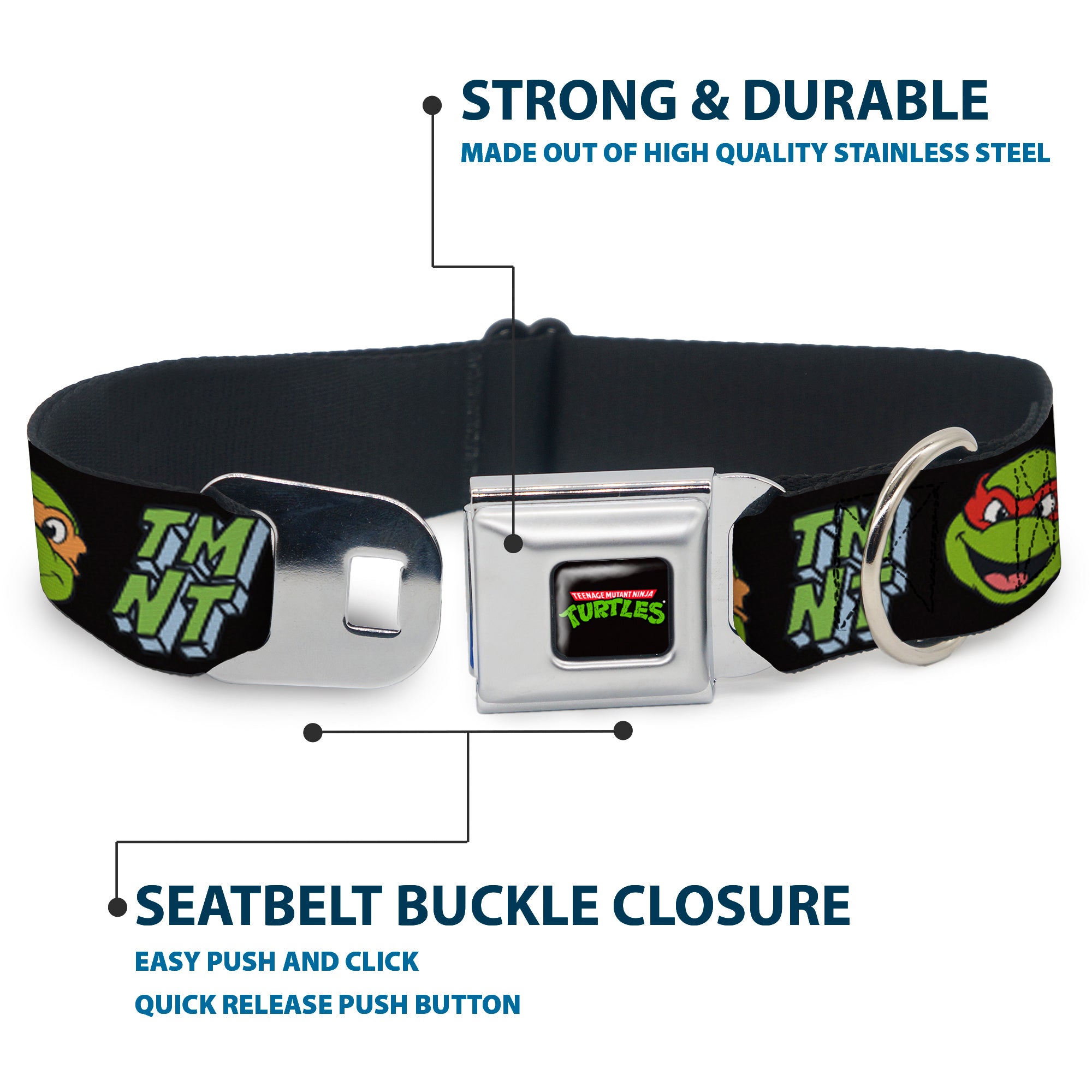 Classic TEENAGE MUTANT NINJA TURTLES Logo Seatbelt Buckle Collar - Teenage Mutant Ninja Turtles Faces and Icons Black/Multi Color Seatbelt Buckle Collars Teenage Mutant Ninja Turtles