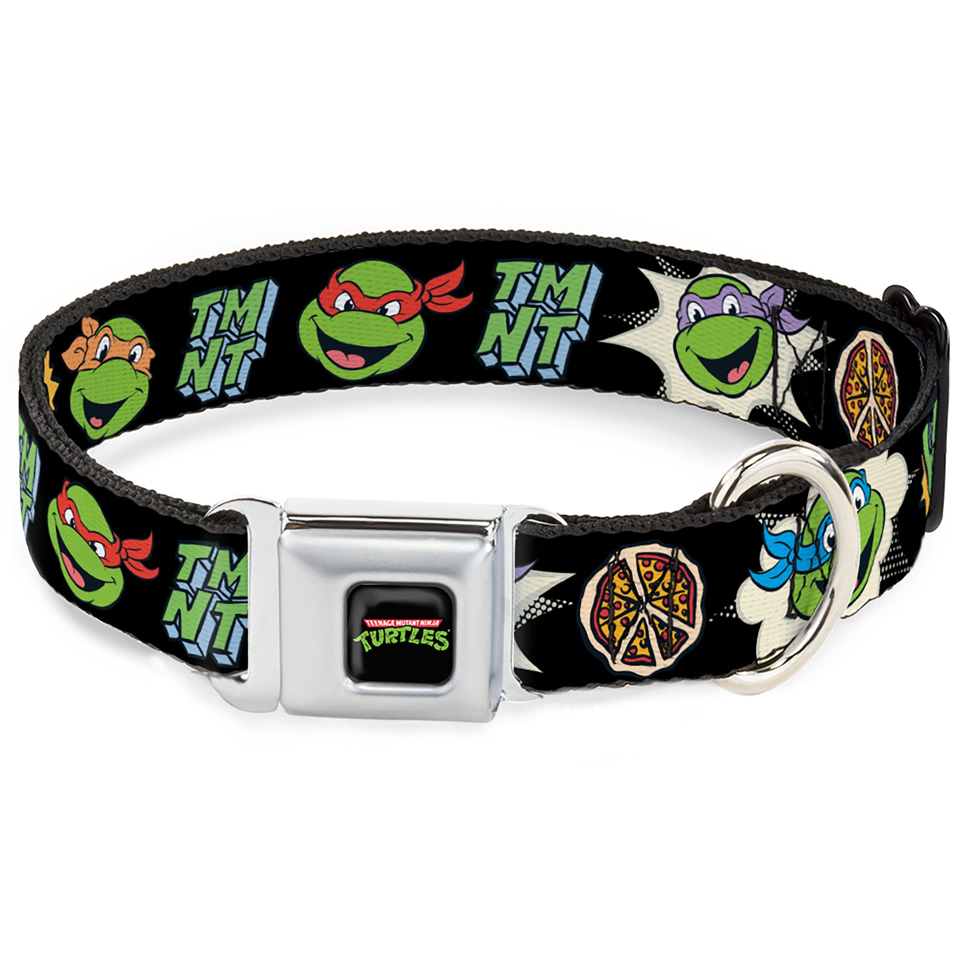Classic TEENAGE MUTANT NINJA TURTLES Logo Seatbelt Buckle Collar - Teenage Mutant Ninja Turtles Faces and Icons Black/Multi Color Seatbelt Buckle Collars Teenage Mutant Ninja Turtles