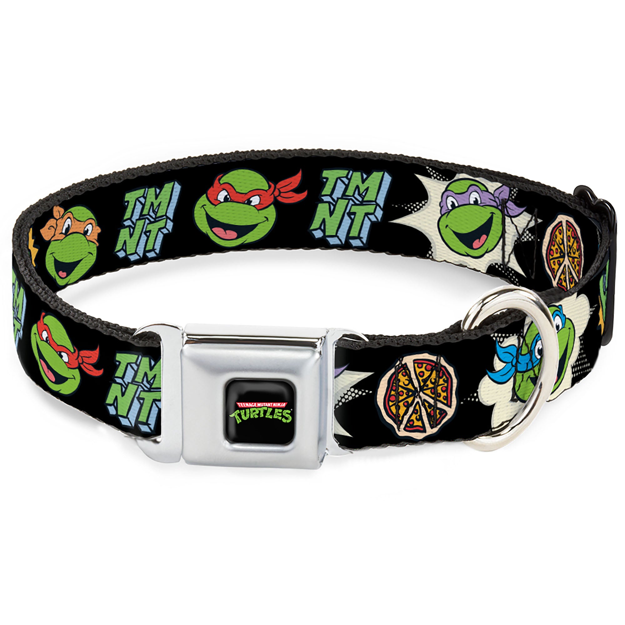 Classic TEENAGE MUTANT NINJA TURTLES Logo Seatbelt Buckle Collar - Teenage Mutant Ninja Turtles Faces and Icons Black/Multi Color Seatbelt Buckle Collars Teenage Mutant Ninja Turtles