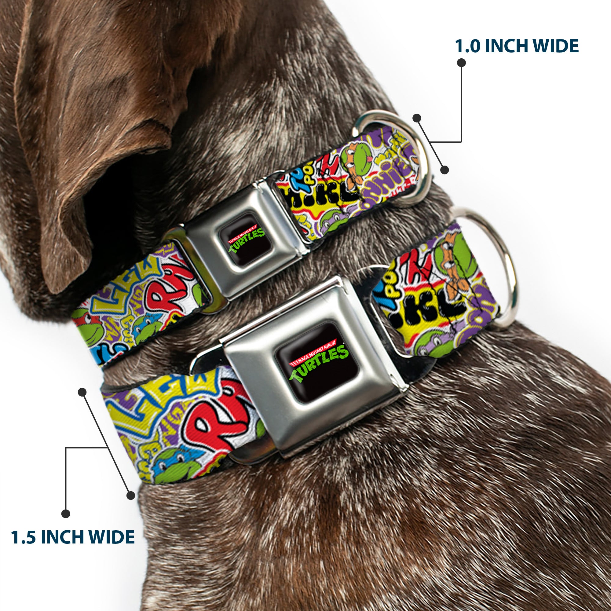 Classic TEENAGE MUTANT NINJA TURTLES Logo Seatbelt Buckle Collar - Teenage Mutant Ninja Turtles Sticker Slaps Collage White/Multi Color Seatbelt Buckle Collars Teenage Mutant Ninja Turtles