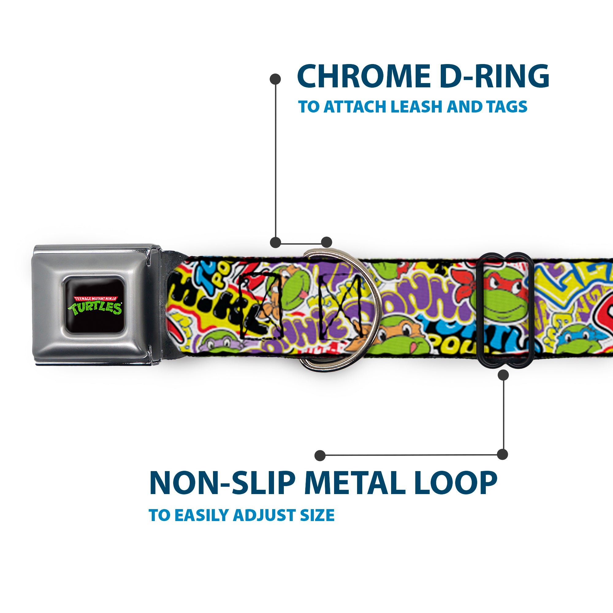 Classic TEENAGE MUTANT NINJA TURTLES Logo Seatbelt Buckle Collar - Teenage Mutant Ninja Turtles Sticker Slaps Collage White/Multi Color Seatbelt Buckle Collars Teenage Mutant Ninja Turtles