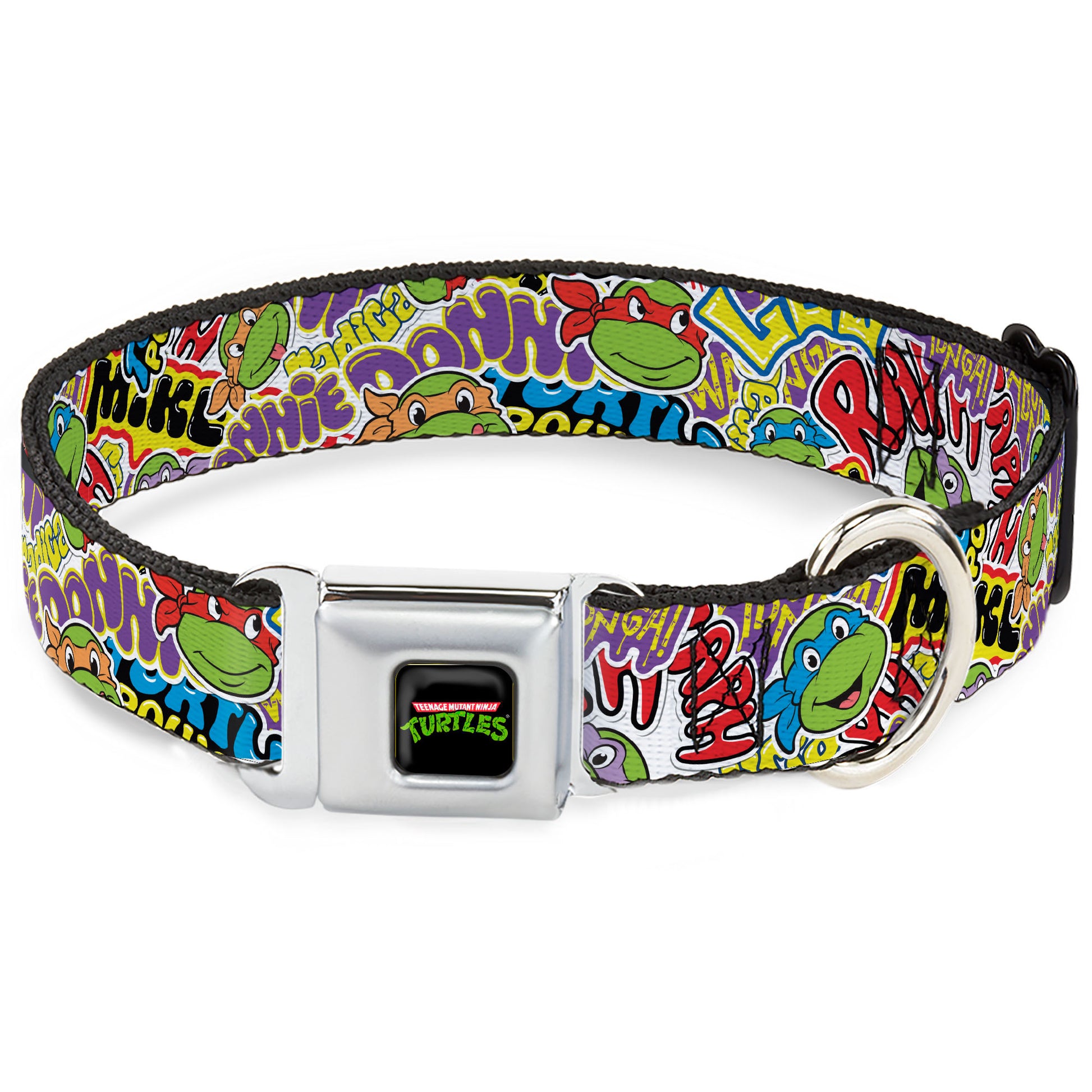 Classic TEENAGE MUTANT NINJA TURTLES Logo Seatbelt Buckle Collar - Teenage Mutant Ninja Turtles Sticker Slaps Collage White/Multi Color Seatbelt Buckle Collars Teenage Mutant Ninja Turtles