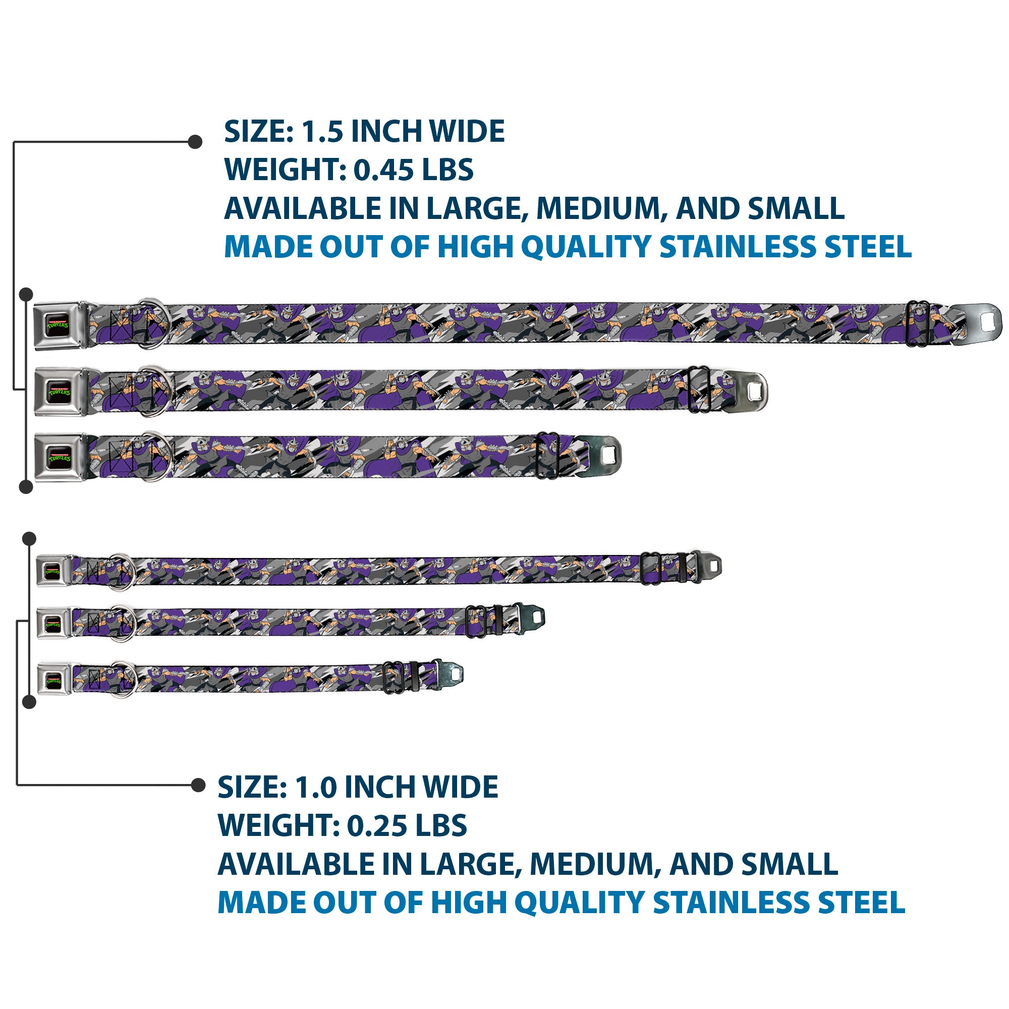 Classic TEENAGE MUTANT NINJA TURTLES Logo Seatbelt Buckle Collar - Teenage Mutant Ninja Turtles Shredder Action Poses Grays/Purple Seatbelt Buckle Collars Teenage Mutant Ninja Turtles