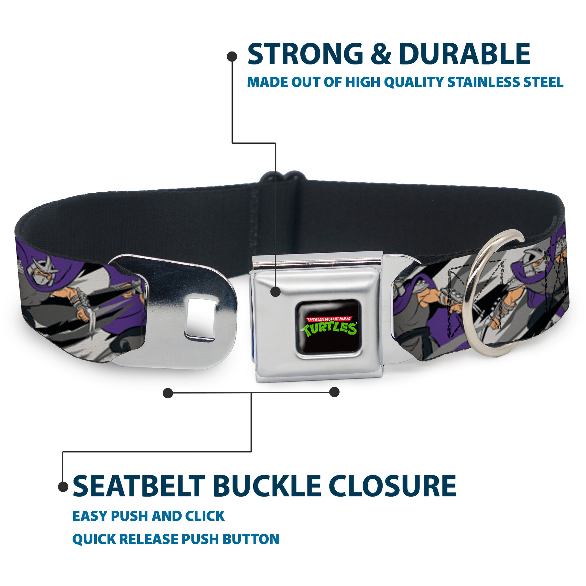 Classic TEENAGE MUTANT NINJA TURTLES Logo Seatbelt Buckle Collar - Teenage Mutant Ninja Turtles Shredder Action Poses Grays/Purple Seatbelt Buckle Collars Teenage Mutant Ninja Turtles