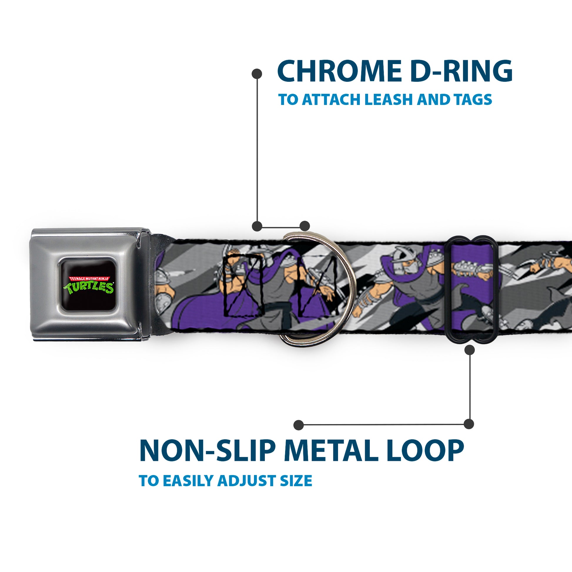 Classic TEENAGE MUTANT NINJA TURTLES Logo Seatbelt Buckle Collar - Teenage Mutant Ninja Turtles Shredder Action Poses Grays/Purple Seatbelt Buckle Collars Teenage Mutant Ninja Turtles