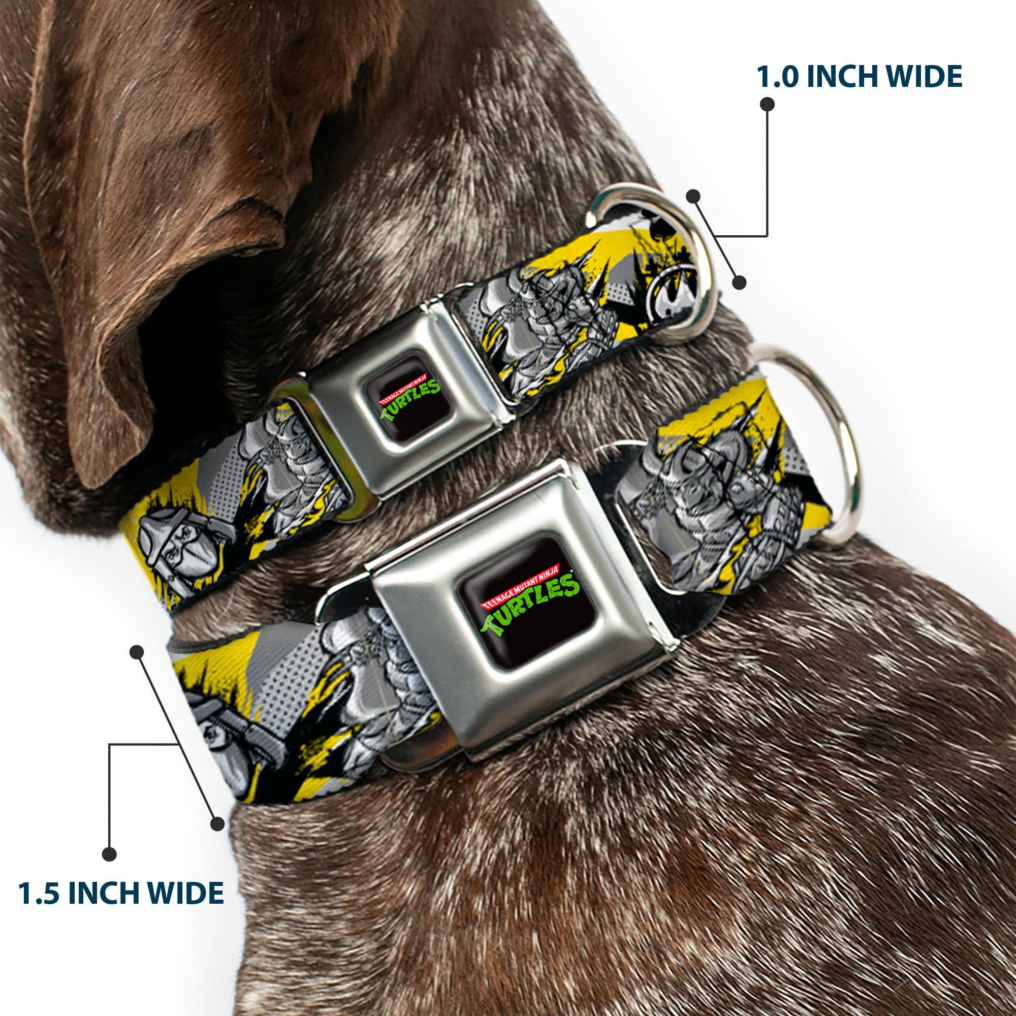 Classic TEENAGE MUTANT NINJA TURTLES Logo Seatbelt Buckle Collar - Teenage Mutant Ninja Turtles Shredder Pose and Icons Grays/Yellow Seatbelt Buckle Collars Teenage Mutant Ninja Turtles