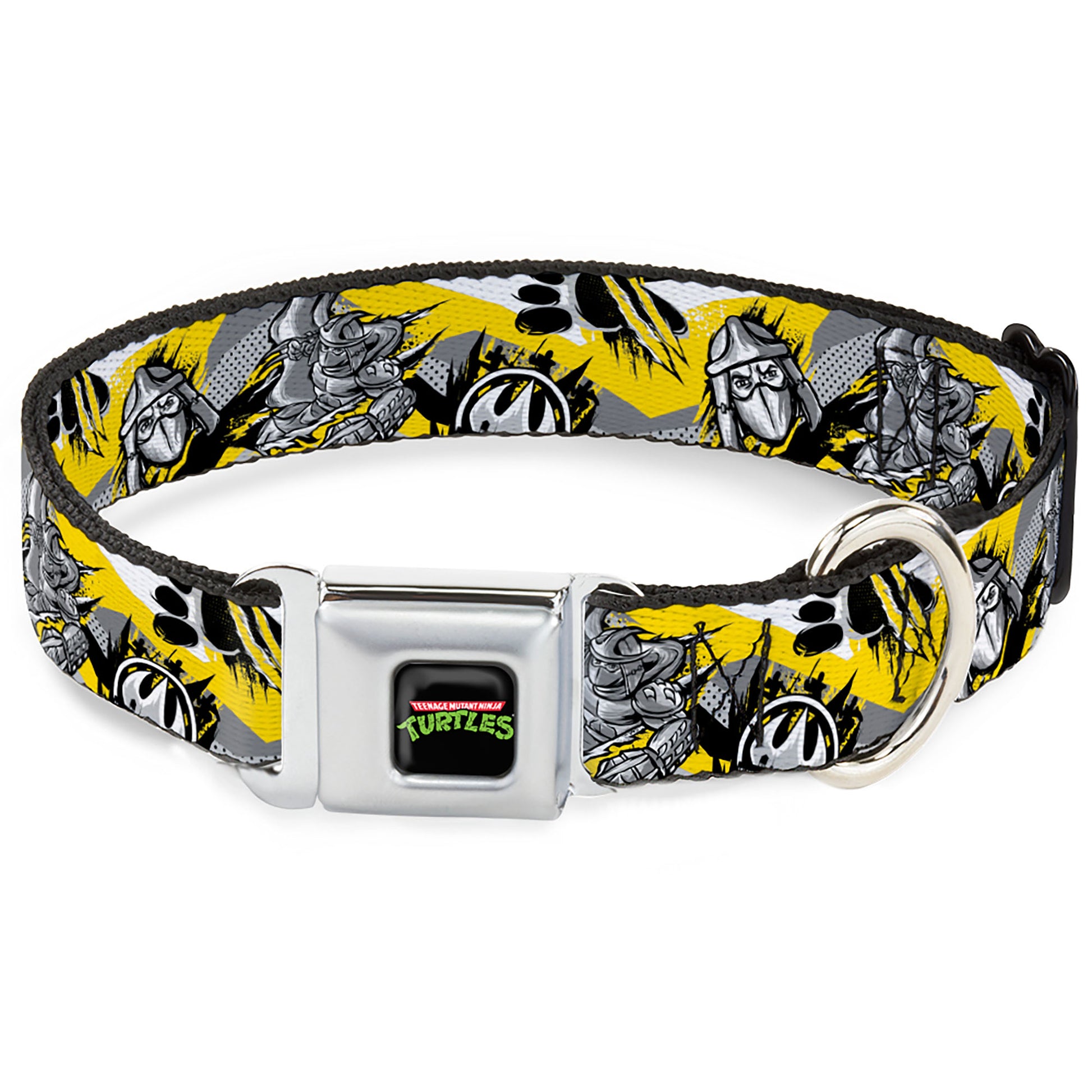Classic TEENAGE MUTANT NINJA TURTLES Logo Seatbelt Buckle Collar - Teenage Mutant Ninja Turtles Shredder Pose and Icons Grays/Yellow Seatbelt Buckle Collars Teenage Mutant Ninja Turtles