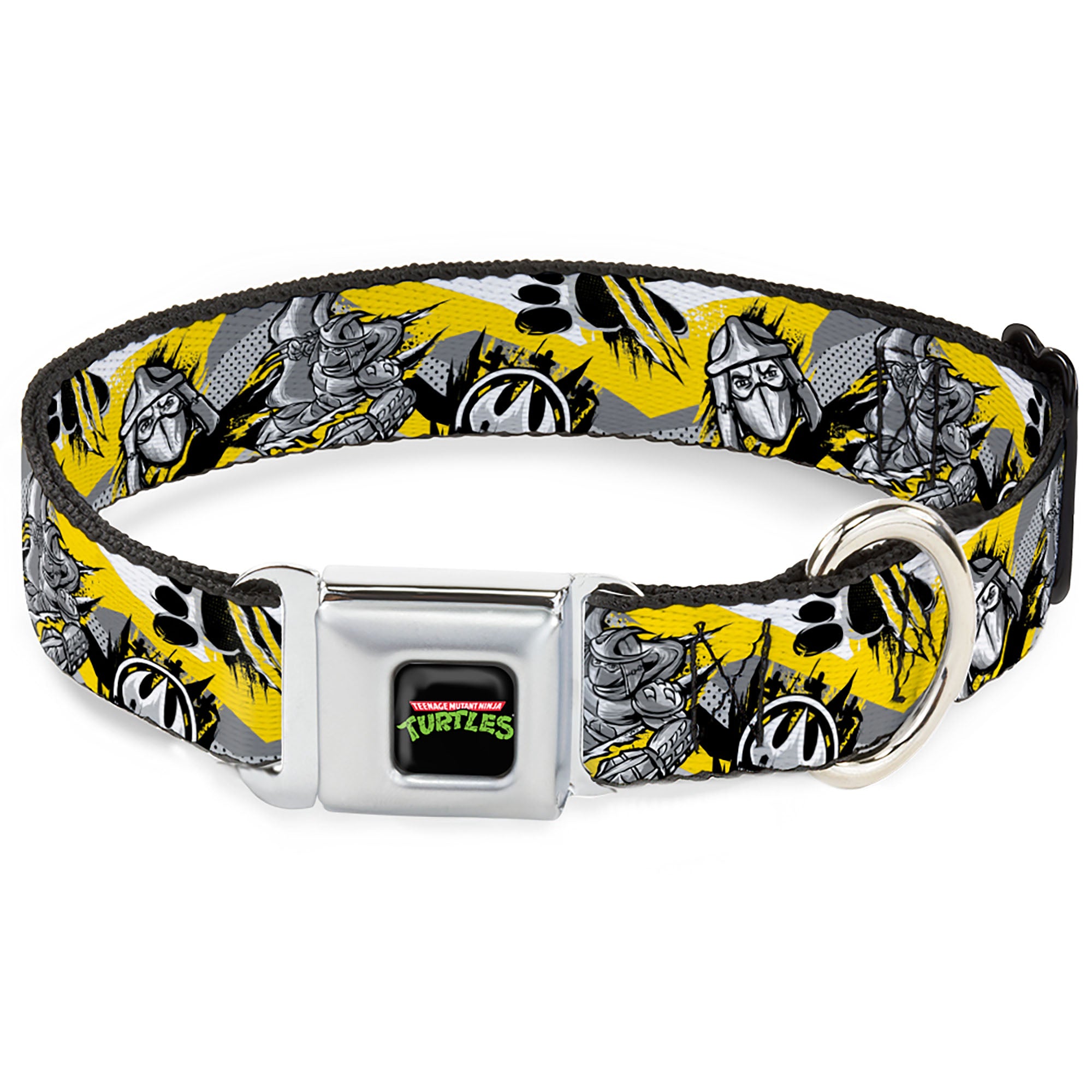 Classic TEENAGE MUTANT NINJA TURTLES Logo Seatbelt Buckle Collar - Teenage Mutant Ninja Turtles Shredder Pose and Icons Grays/Yellow Seatbelt Buckle Collars Teenage Mutant Ninja Turtles