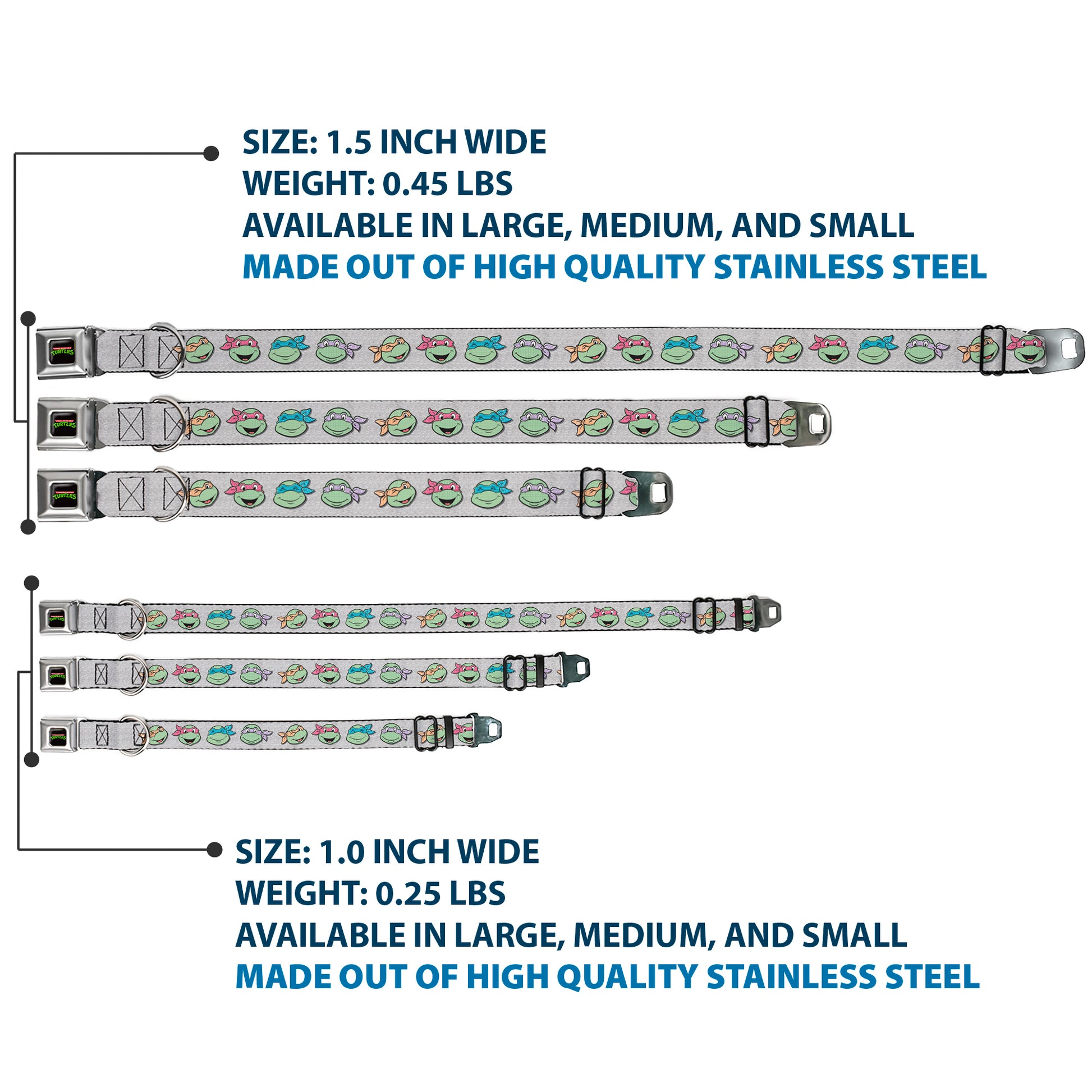 Classic TEENAGE MUTANT NINJA TURTLES Logo Seatbelt Buckle Collar - Teenage Mutant Ninja Turtles Expressions Gray Seatbelt Buckle Collars Teenage Mutant Ninja Turtles