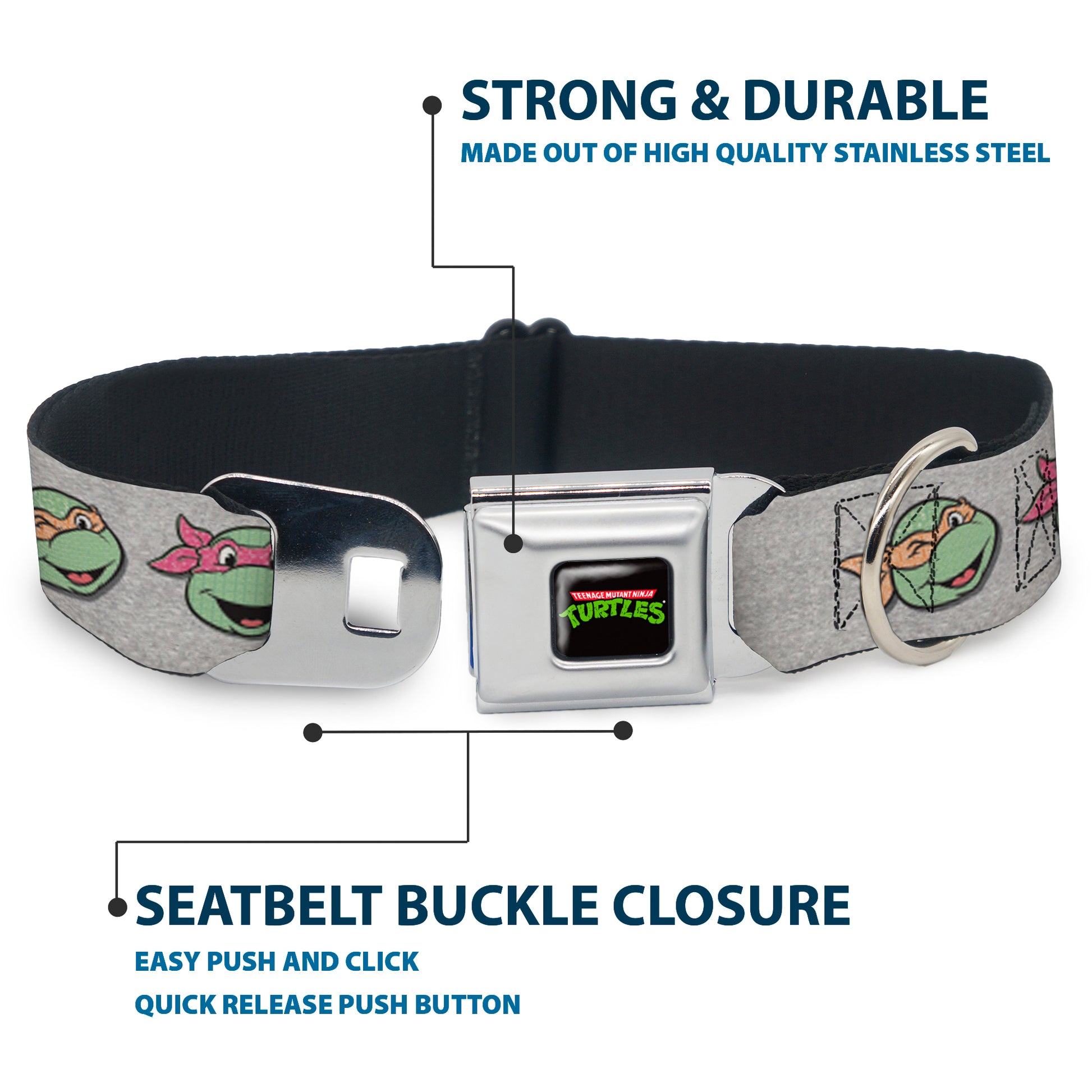 Classic TEENAGE MUTANT NINJA TURTLES Logo Seatbelt Buckle Collar - Teenage Mutant Ninja Turtles Expressions Gray Seatbelt Buckle Collars Teenage Mutant Ninja Turtles