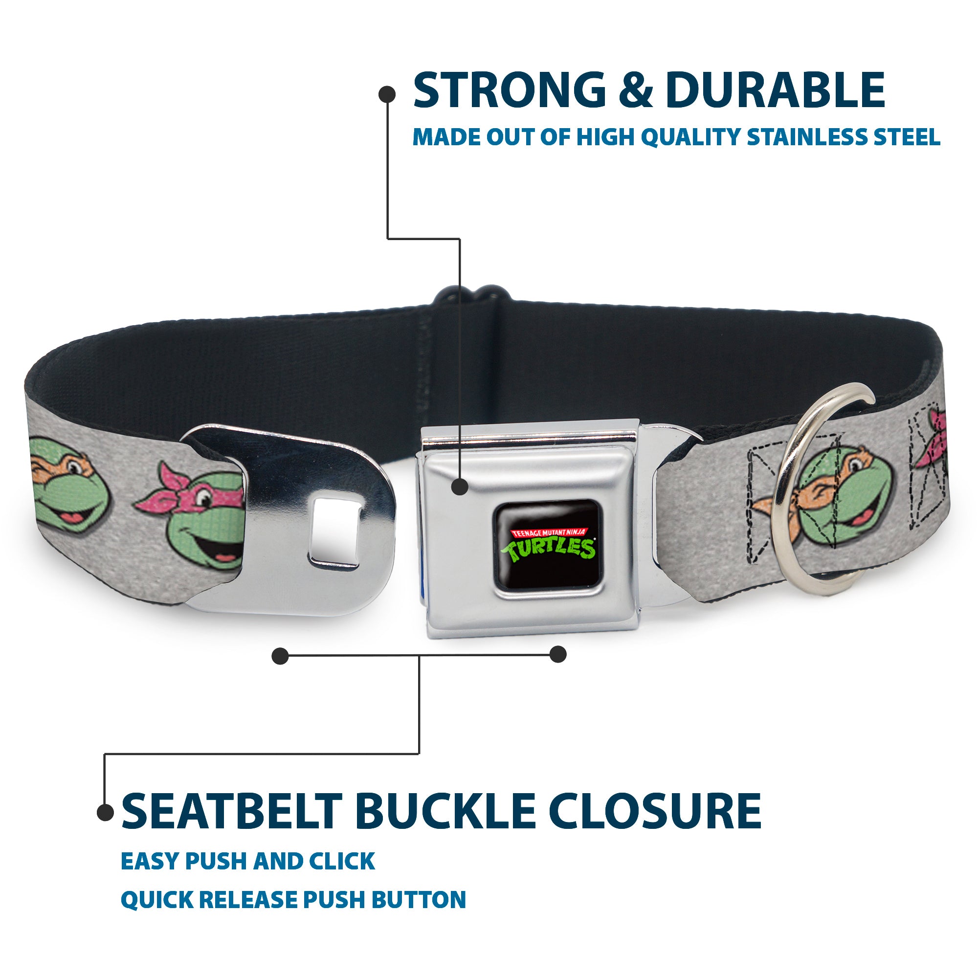 Classic TEENAGE MUTANT NINJA TURTLES Logo Seatbelt Buckle Collar - Teenage Mutant Ninja Turtles Expressions Gray Seatbelt Buckle Collars Teenage Mutant Ninja Turtles