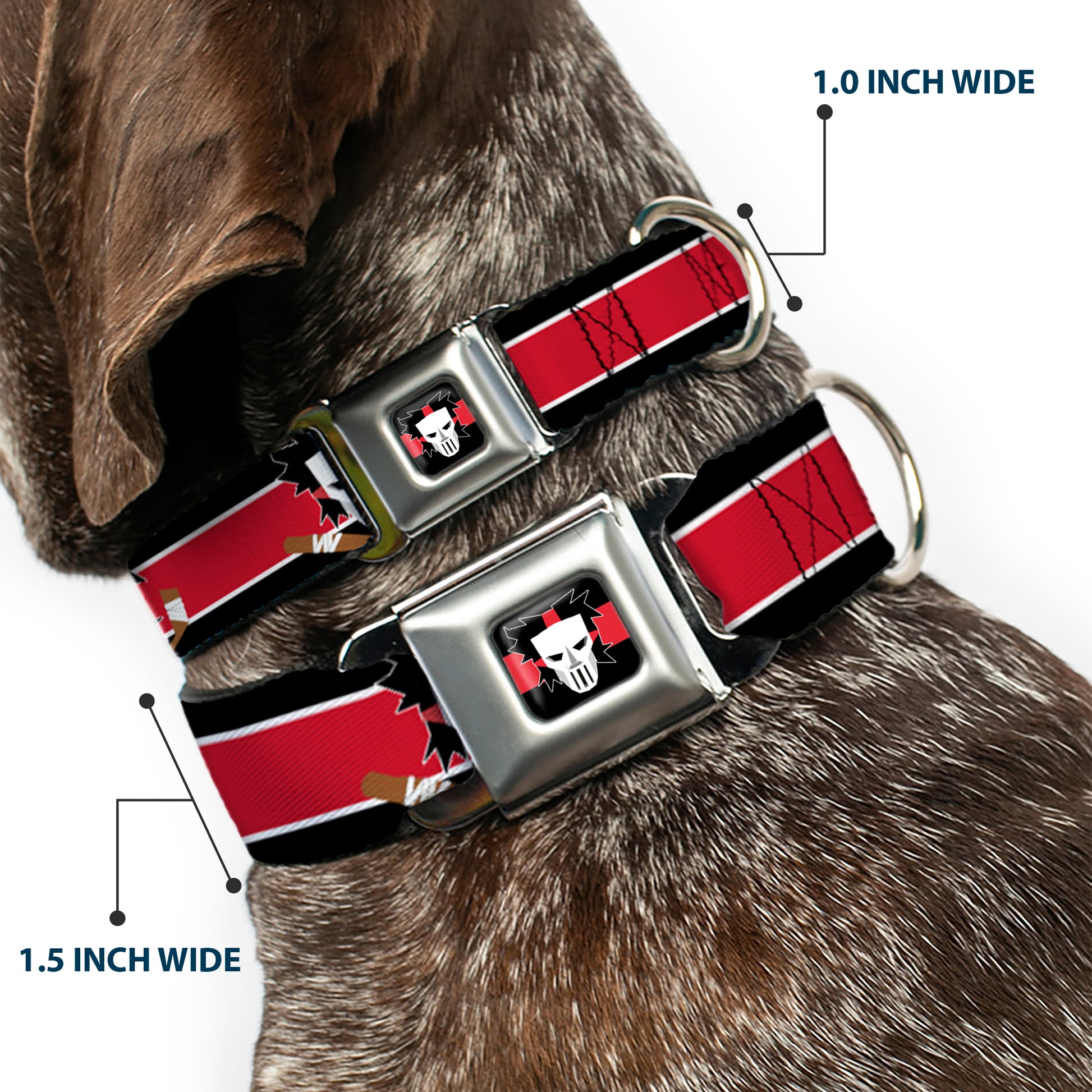 Casey Jones Head/Stripe Black/Red/White Seatbelt Buckle Collar - Casey Jones Baseball & Hockey Stick CLOSE-UP Stripe Black/White/Red Seatbelt Buckle Collars Teenage Mutant Ninja Turtles